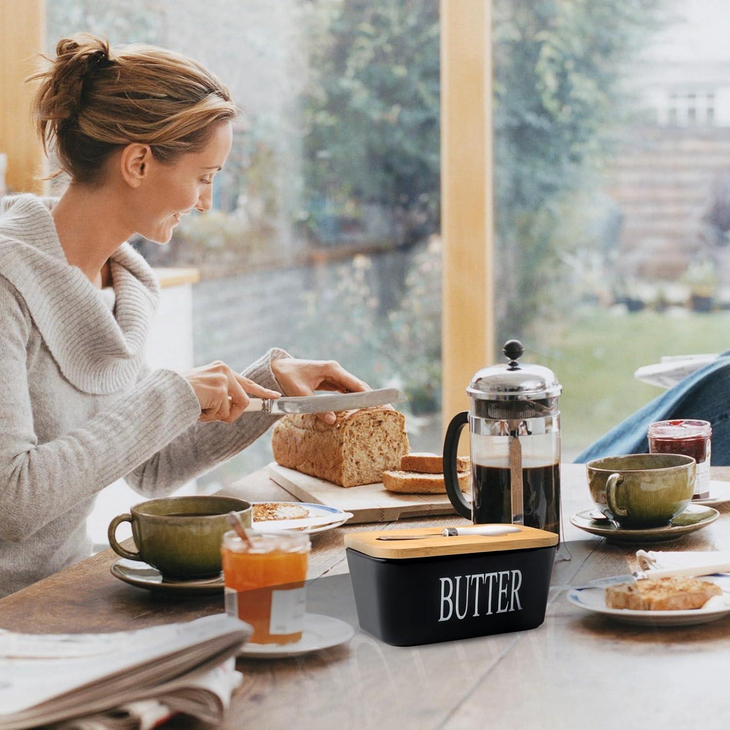 Plato de Mantequilla Hasense Negro con Tapa 650 ml Cerámica