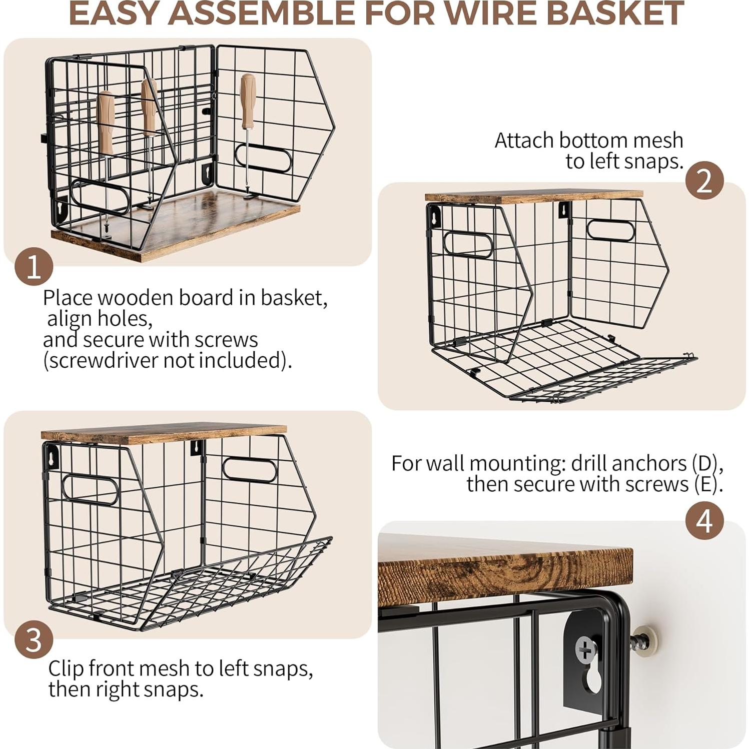 Cesta de Frutas Apilable Delamu 2 Paquete con Tapa de Madera