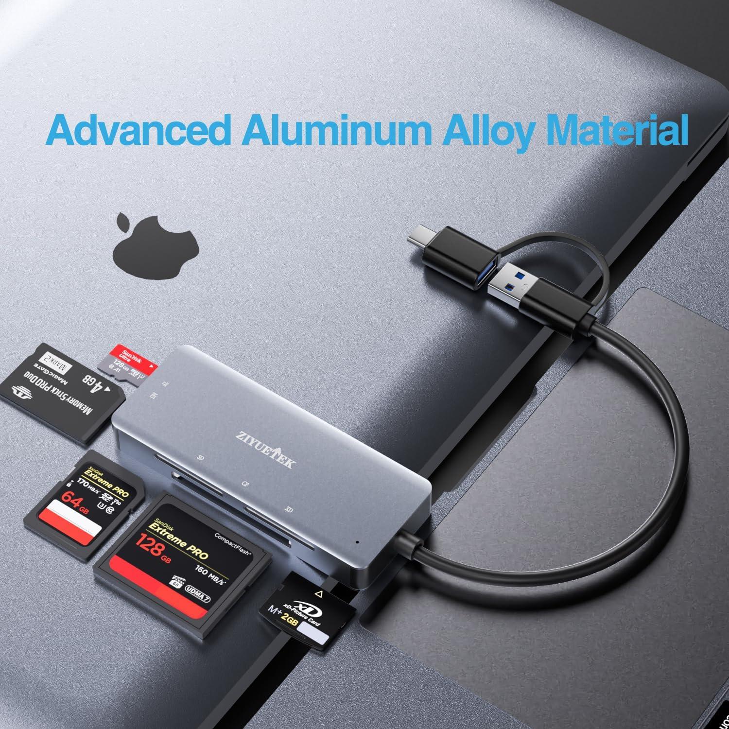 Lector de Tarjetas 5en1 ZIYUETEK USB-C y USB-A Gris