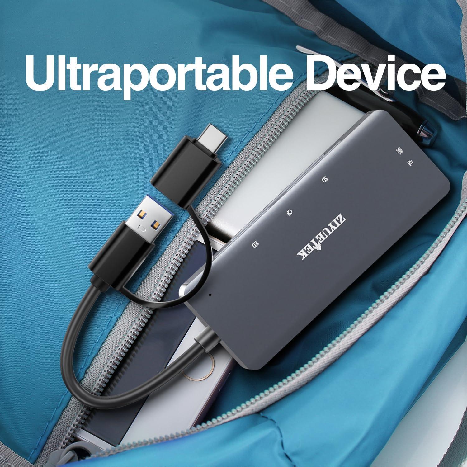 Lector de Tarjetas 5en1 ZIYUETEK USB-C y USB-A Gris