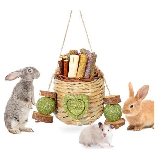 Juguetes Masticables para Conejos Jorewood Cesta Colgante Natural