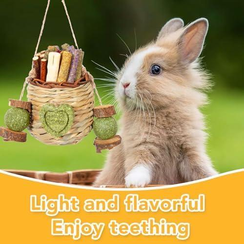 Juguetes Masticables para Conejos Jorewood Cesta Colgante Natural