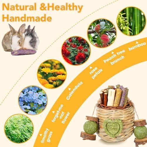 Juguetes Masticables para Conejos Jorewood Cesta Colgante Natural