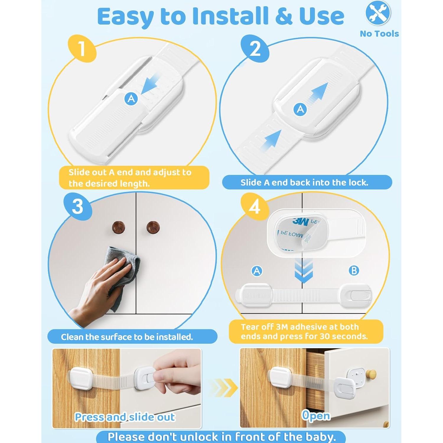 Cerraduras para Gabinetes a Prueba de Bebés 10 Unidades 3M