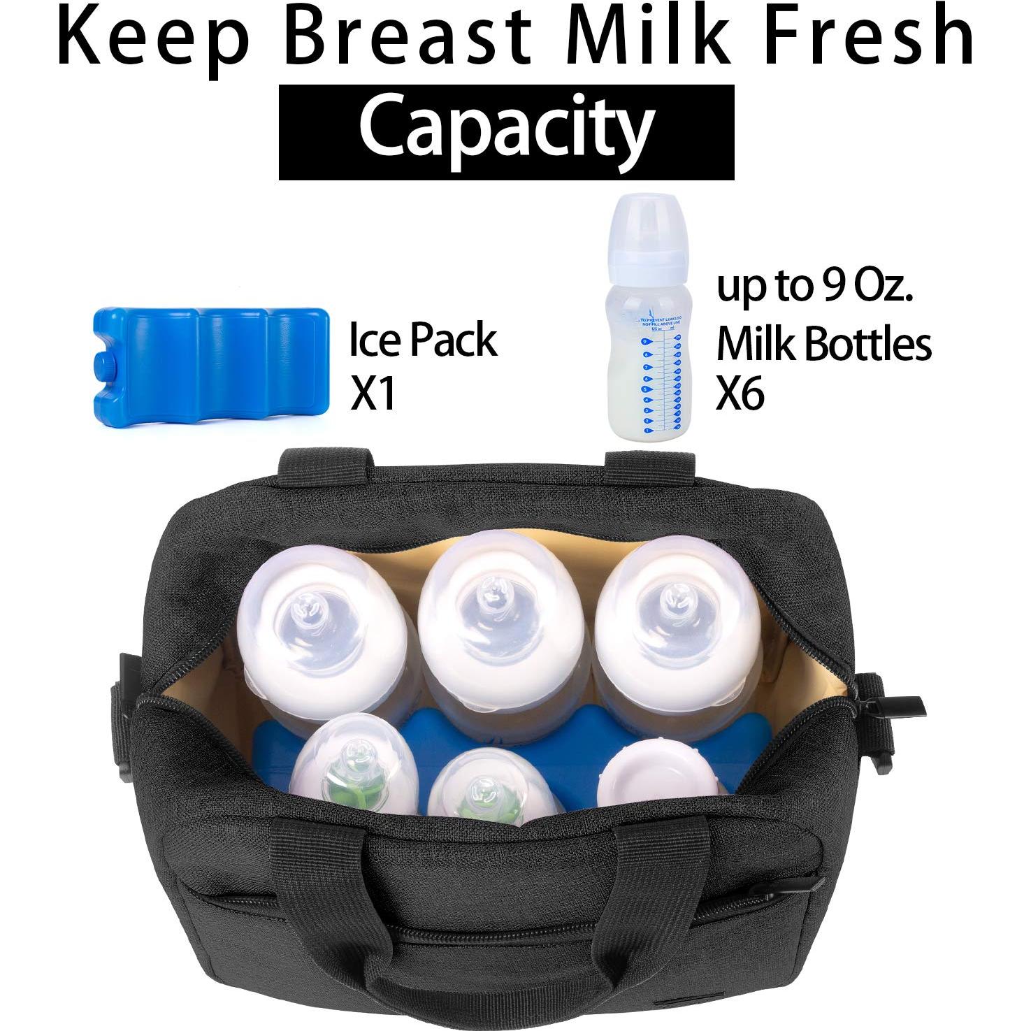 Bolsa Enfriadora de Leche Materna Teamoy Negra para 6 Biberones