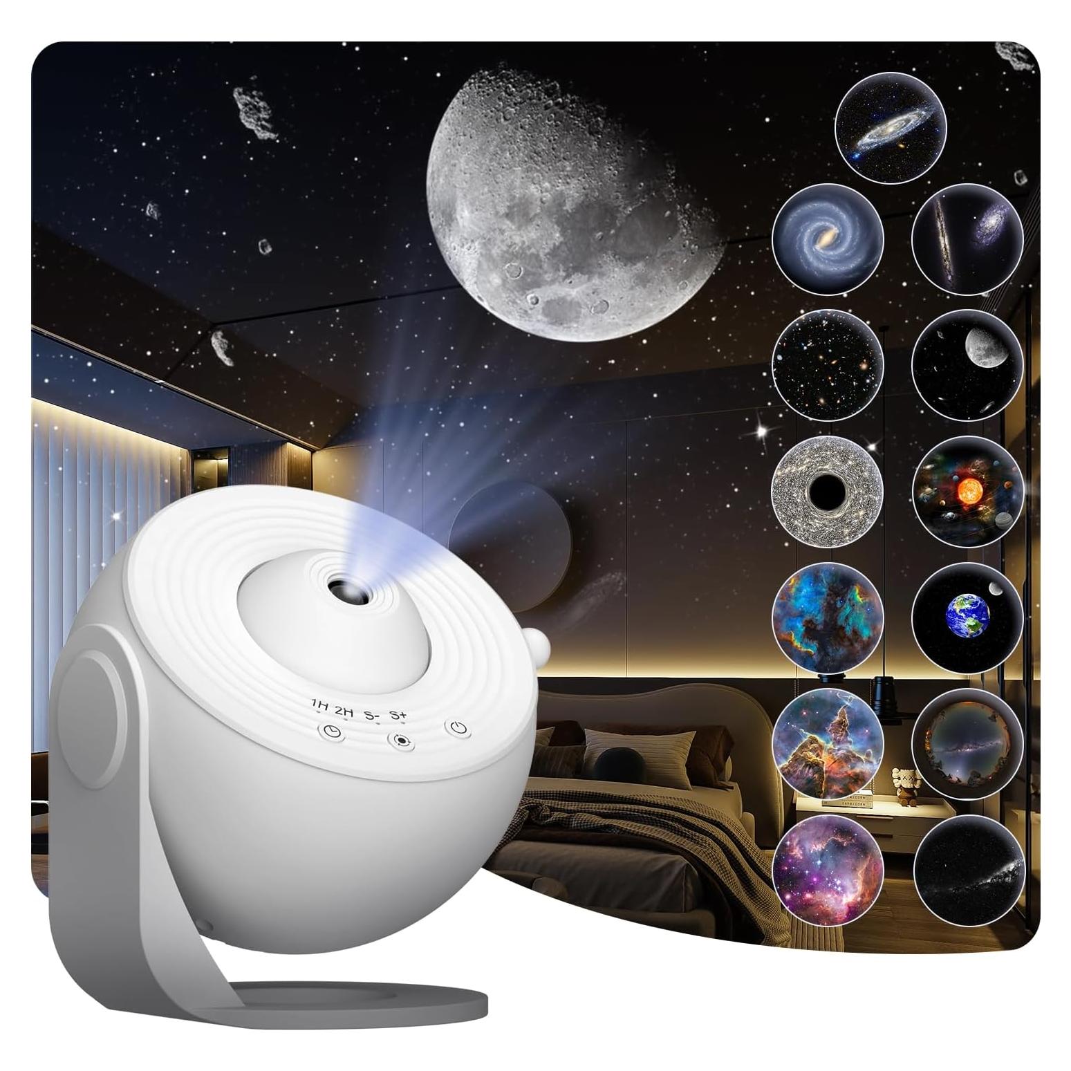Proyector Planetario LED Blanco con 12 Discos Galácticos