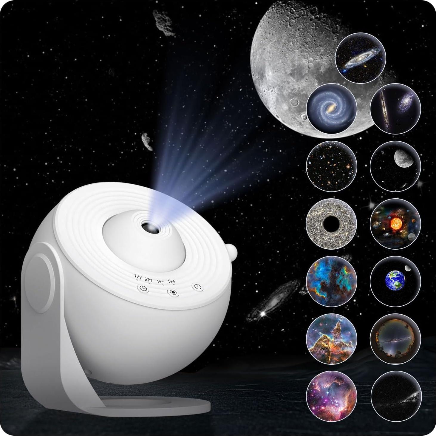 Proyector Planetario LED Blanco con 12 Discos Galácticos