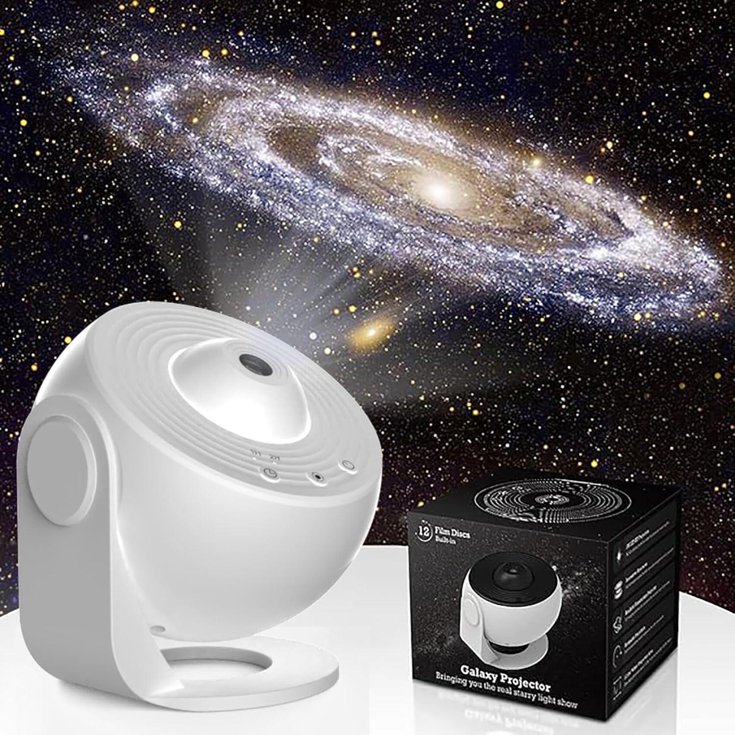 Proyector Planetario LED Blanco con 12 Discos Galácticos