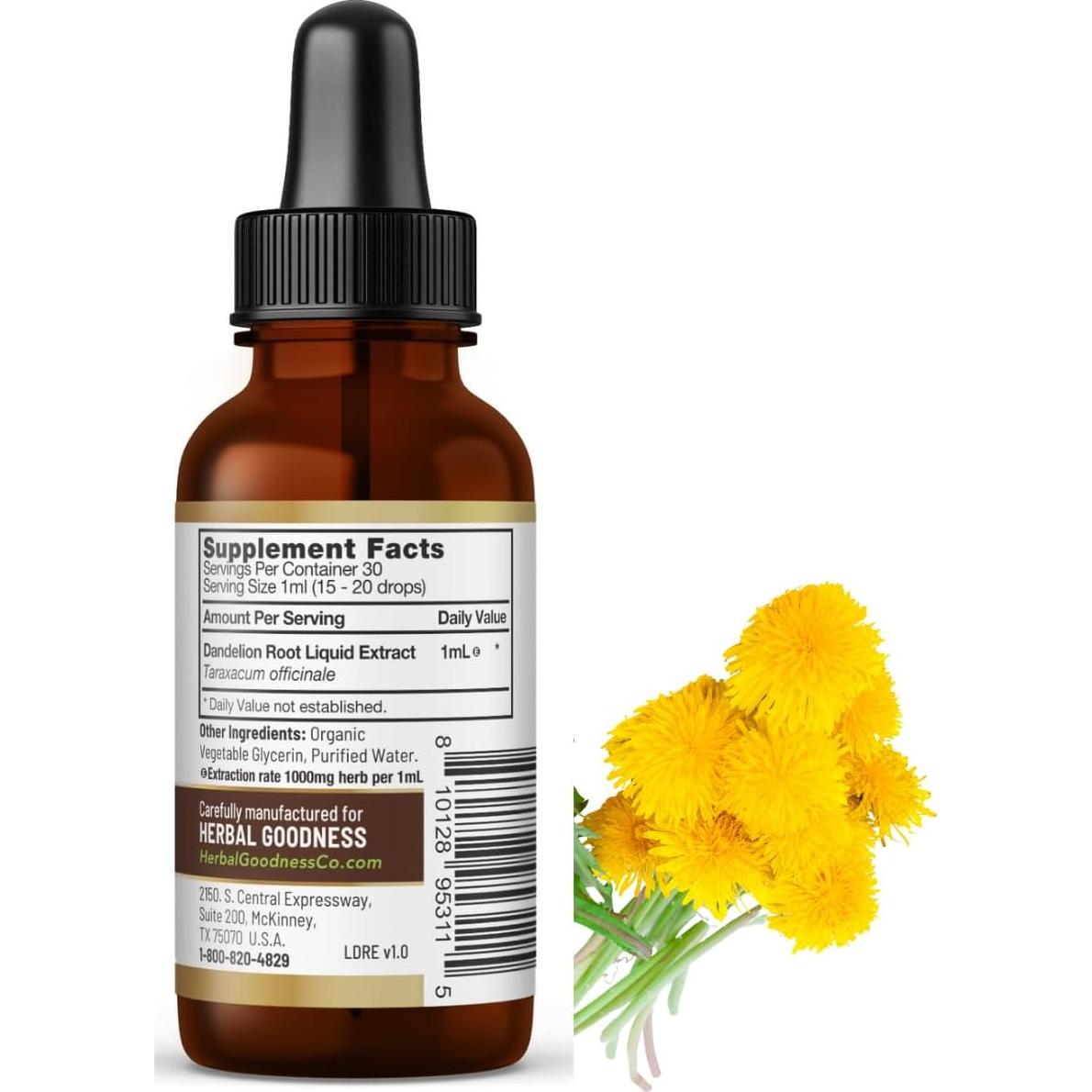 Extracto líquido de raíz de diente de león Herbal Goodness 30 ml - Suplemento detoxificante