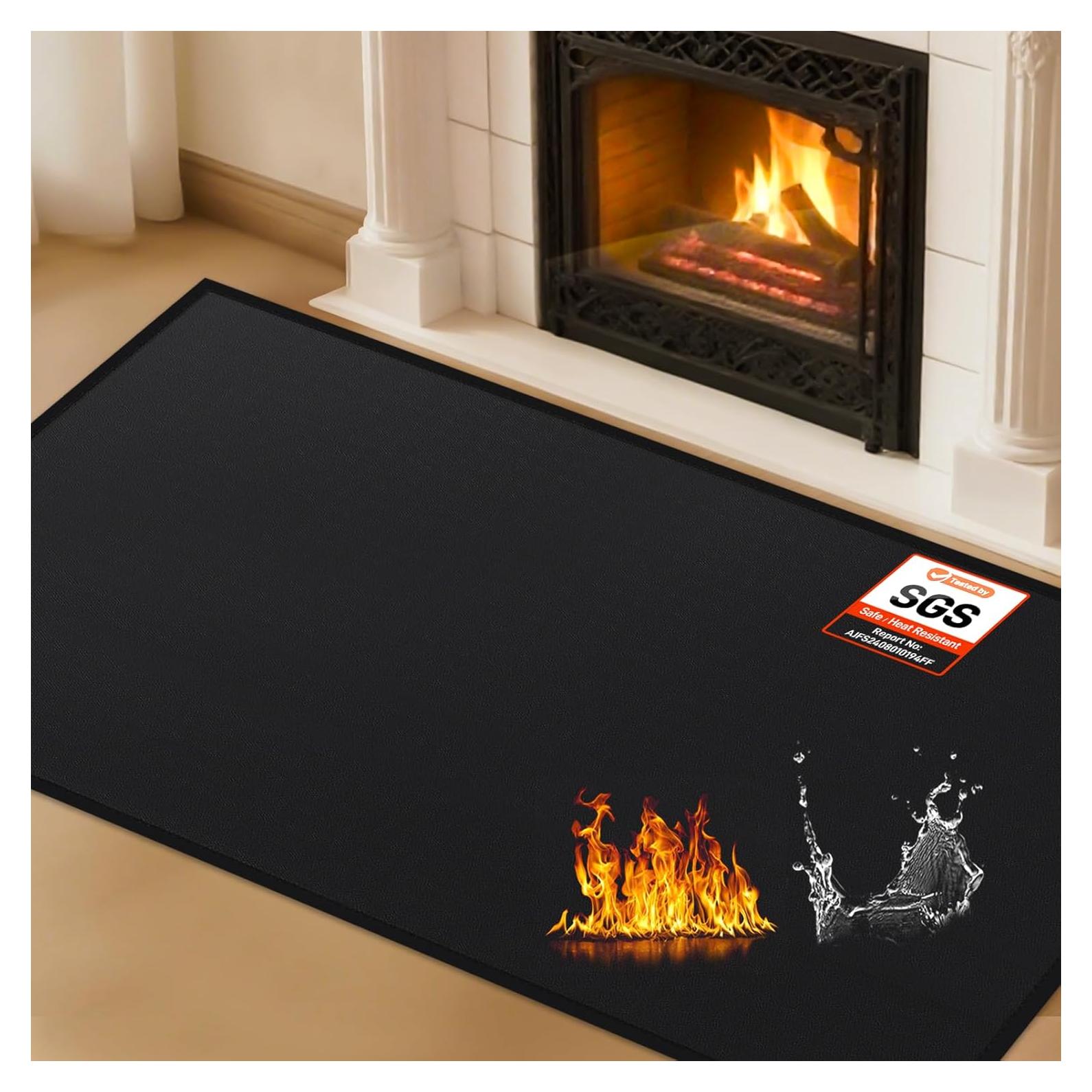 Alfombra Ignífuga para Chimenea TOHONFOO 99x64 cm Negra