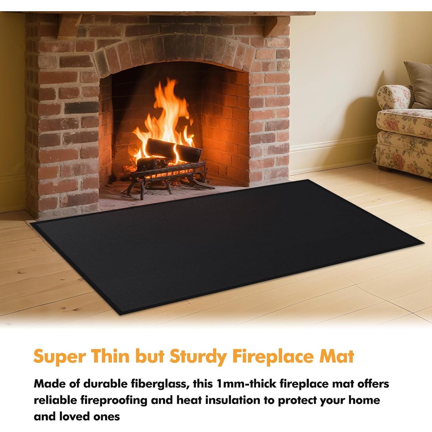 Alfombra Ignífuga para Chimenea TOHONFOO 99x64 cm Negra