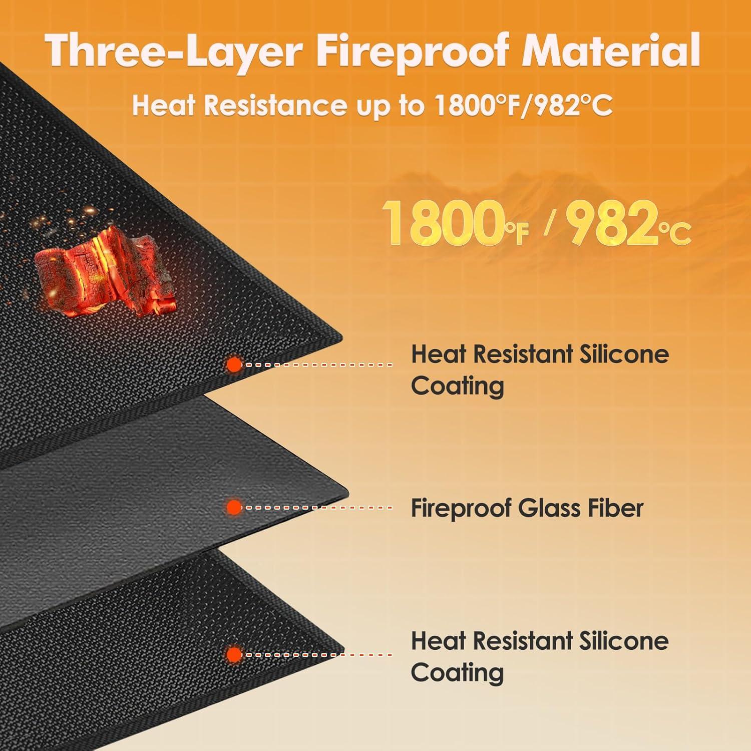 Alfombra Ignífuga para Chimenea TOHONFOO 99x64 cm Negra