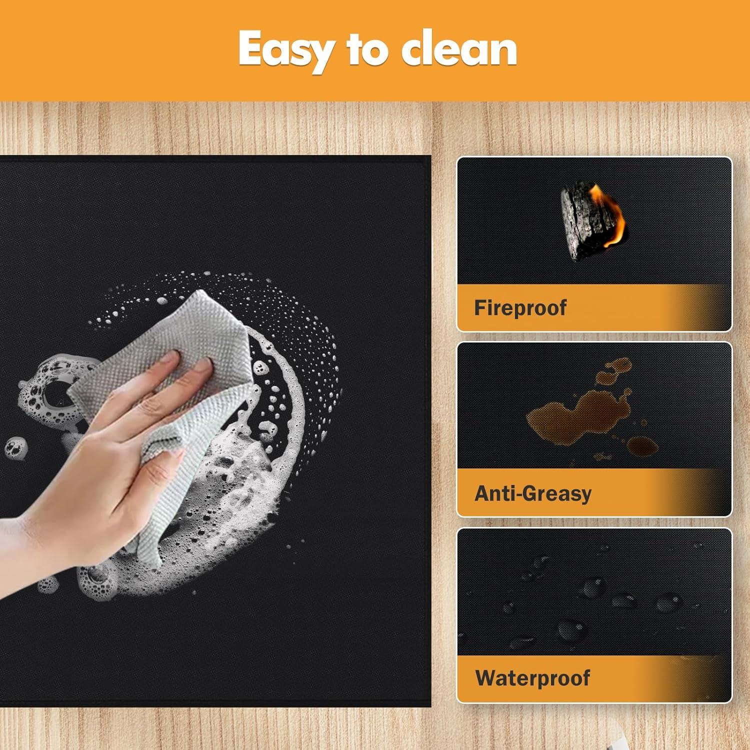 Alfombra Ignífuga para Chimenea TOHONFOO 99x64 cm Negra