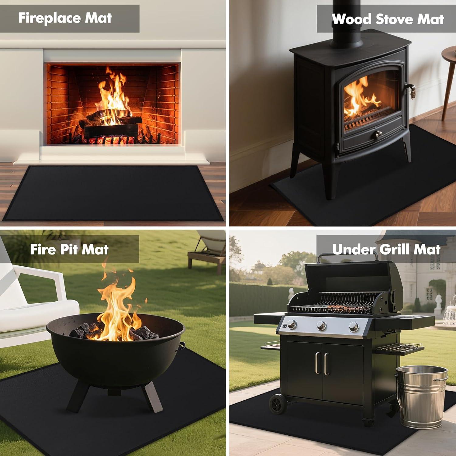 Alfombra Ignífuga para Chimenea TOHONFOO 99x64 cm Negra