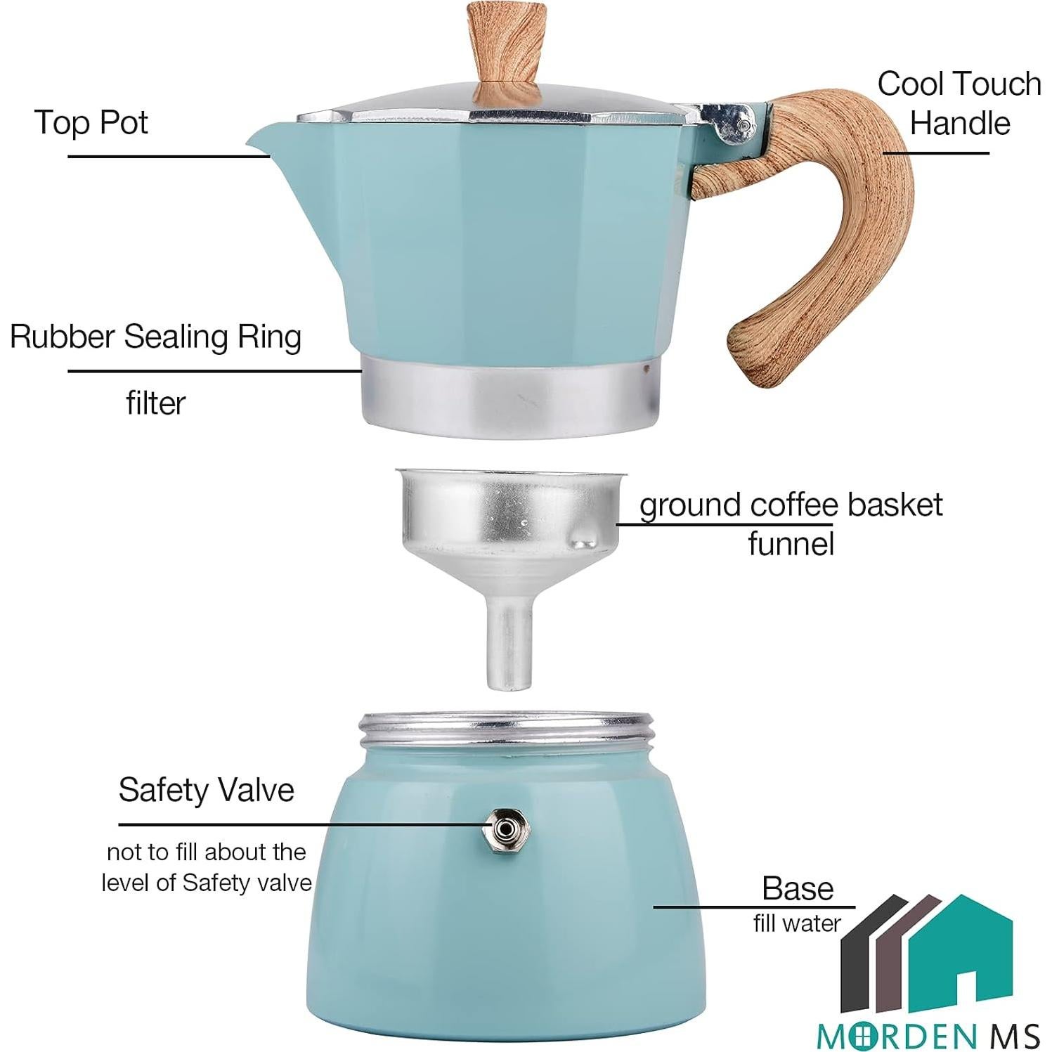 Cafetera Moka Pot MORDEN MS 6 Tazas Manual Azul 300ml