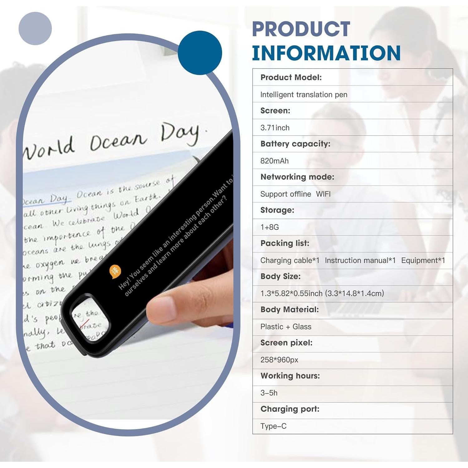 Bolígrafo Traductor E Teacher-TYF X10B 142 Idiomas Pantalla 3.71"