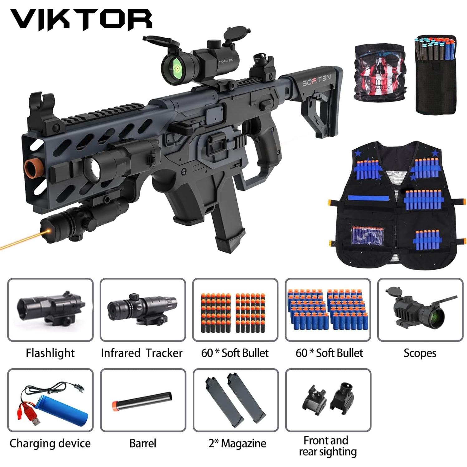 Pistola de espuma SOFITEN Viktor con chaleco y 120 dardos