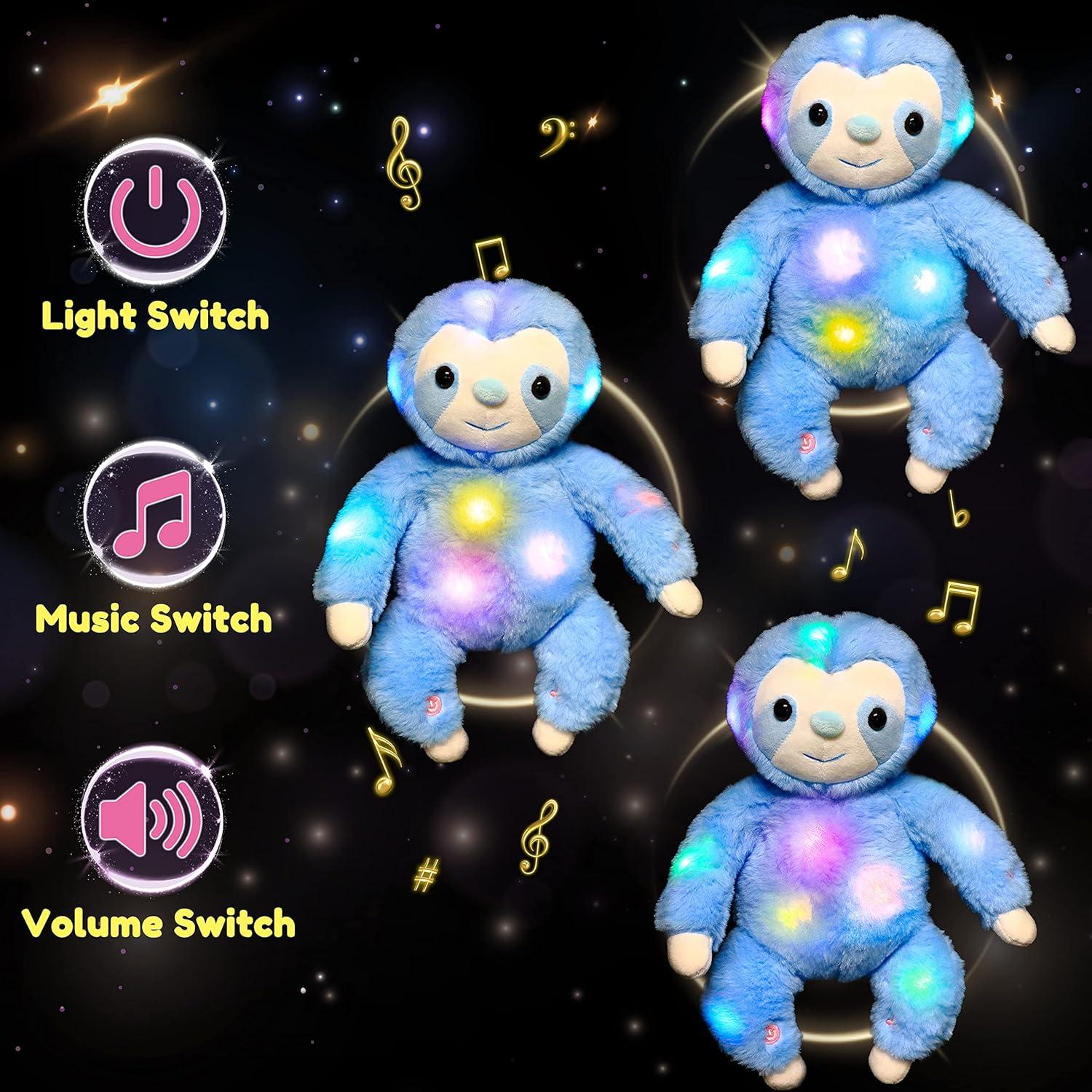 Peluche Musical Iluminado Hopearl Perezoso Azul 32 cm
