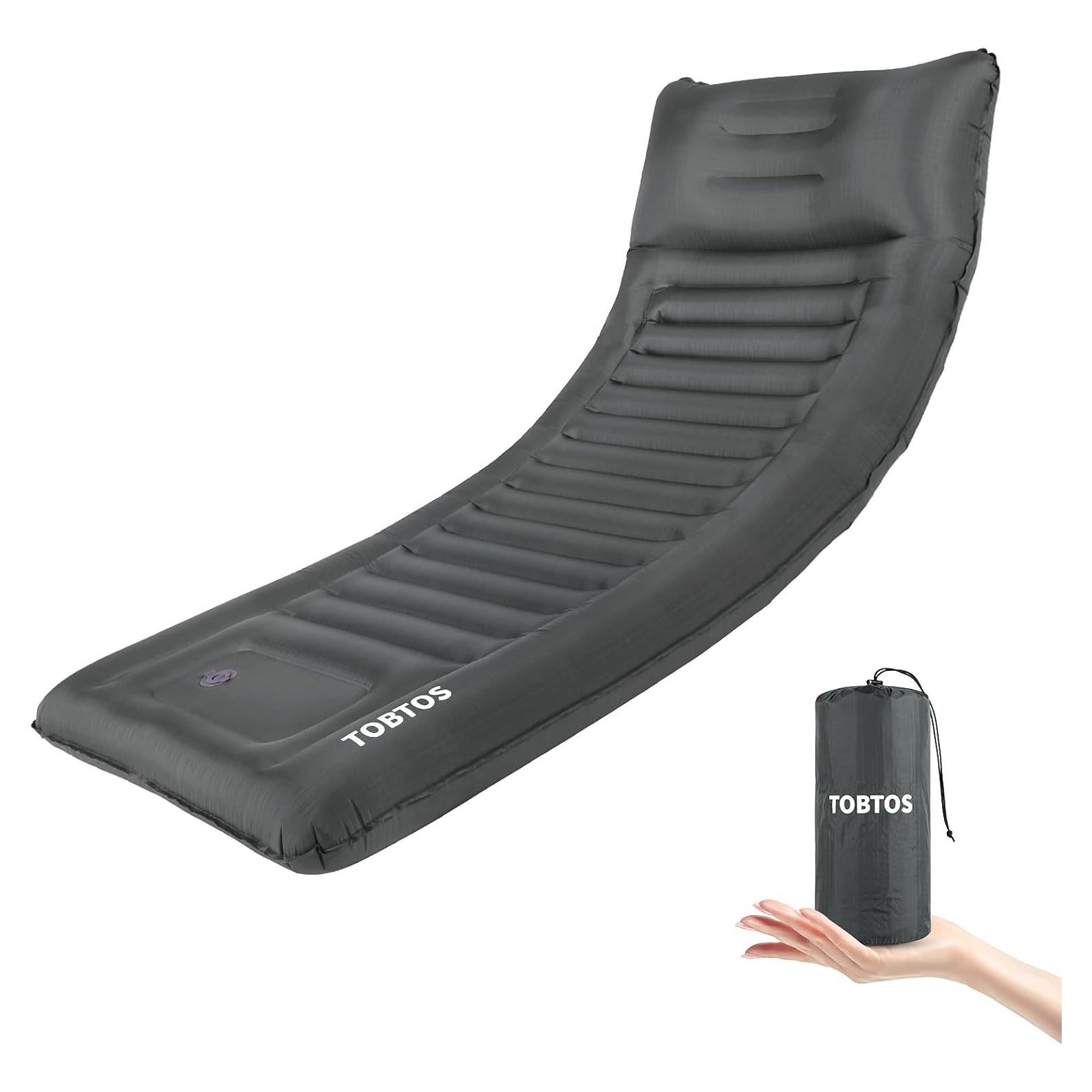 TOBTOS Inflatable Camping Sleeping Pad with Pillow, Thick 6 Inch Ultralight Sleeping Pad with Built-in Pump, Lightweight Sleeping Mat for Camping, Backpacking, Hiking, Tent (Grey)