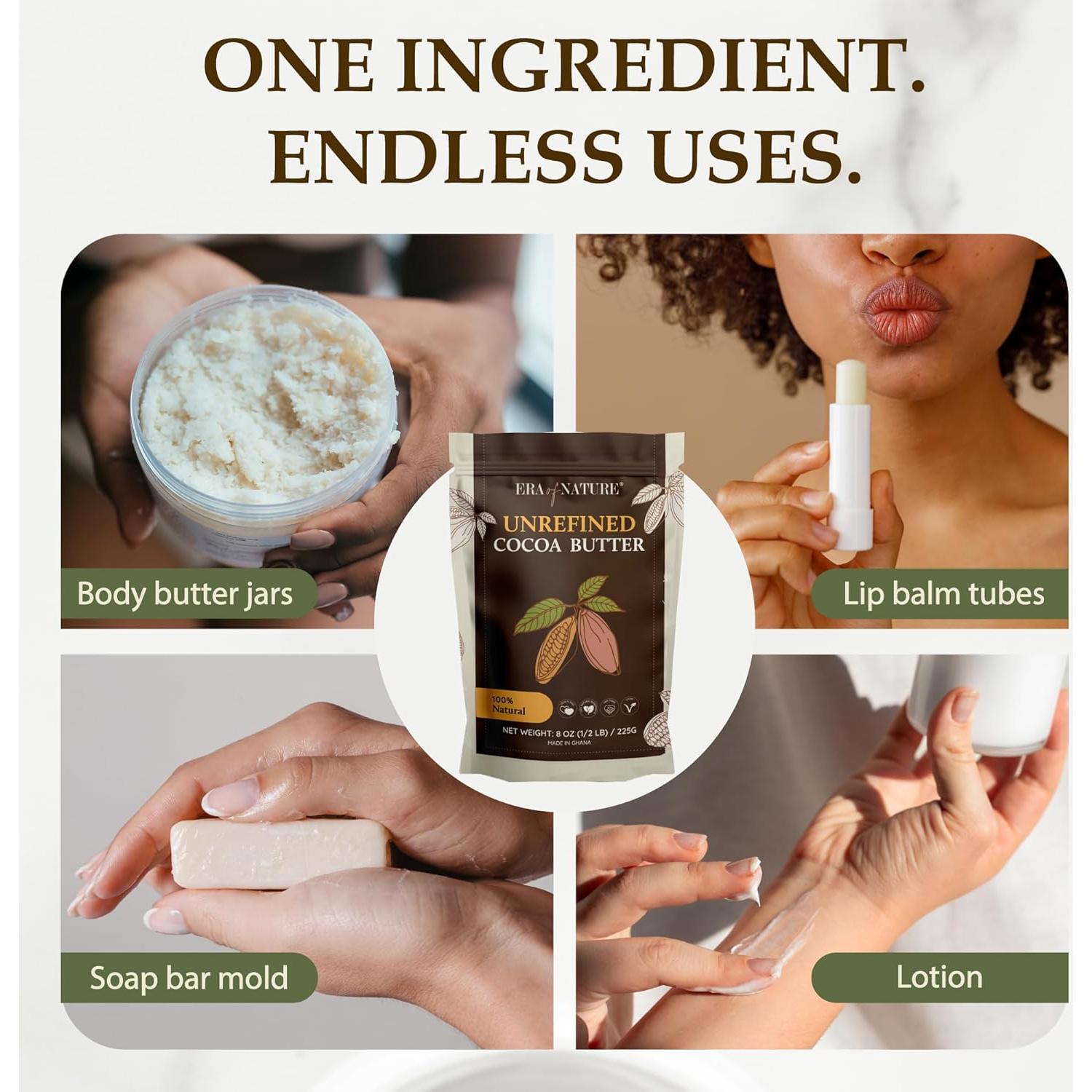 Manteca de Cacao Cruda Era of Nature 226.8g - Hidratación Piel y Cabello