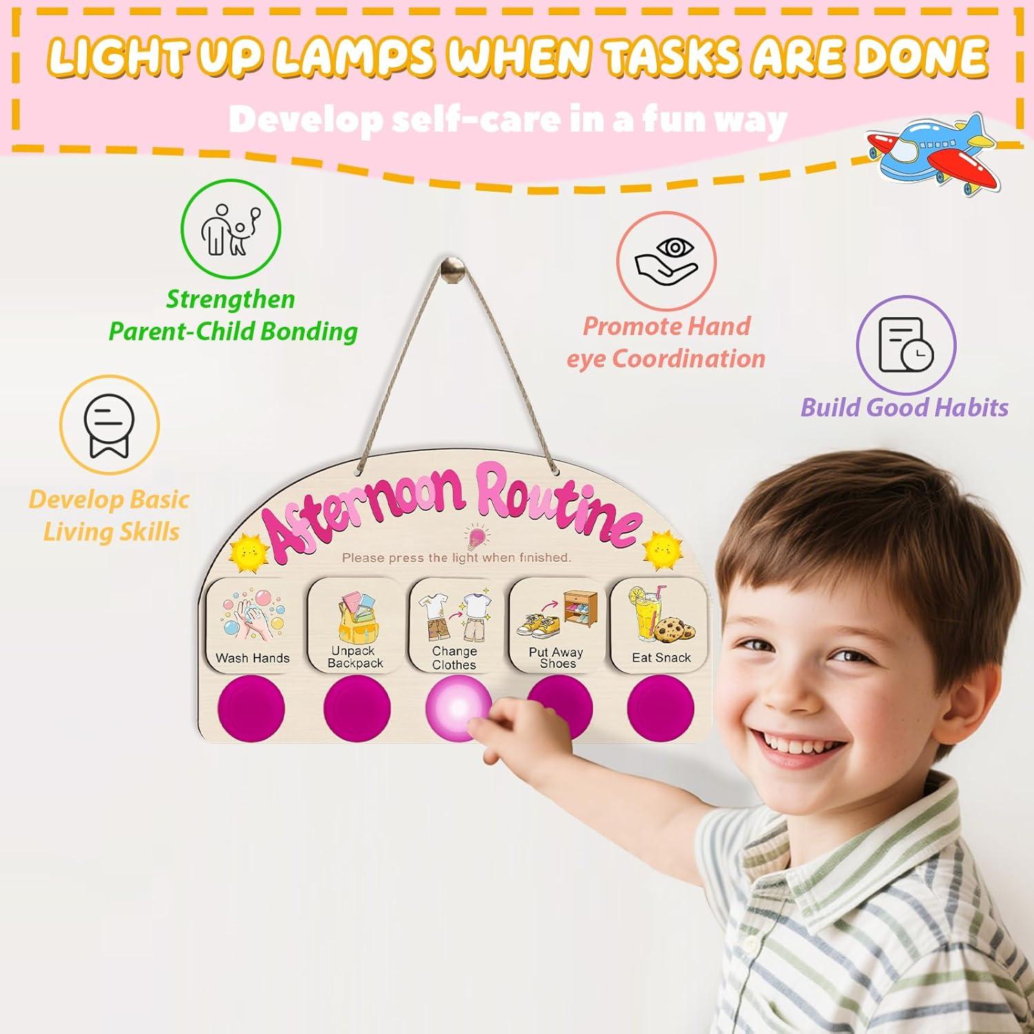 Tabla de Rutina de Tarde AINBIN para Niños con 5 Luces Táctiles