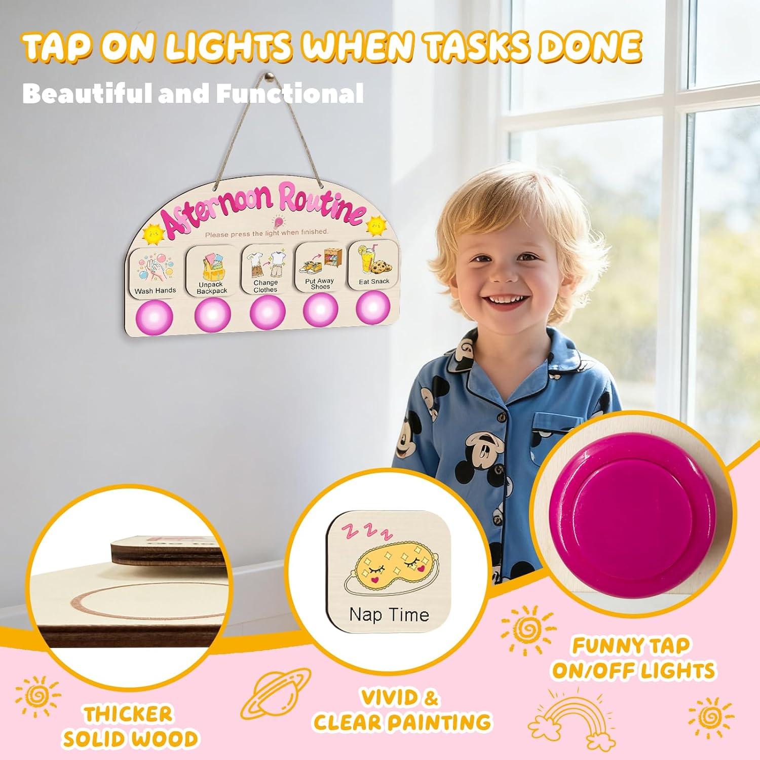 Tabla de Rutina de Tarde AINBIN para Niños con 5 Luces Táctiles