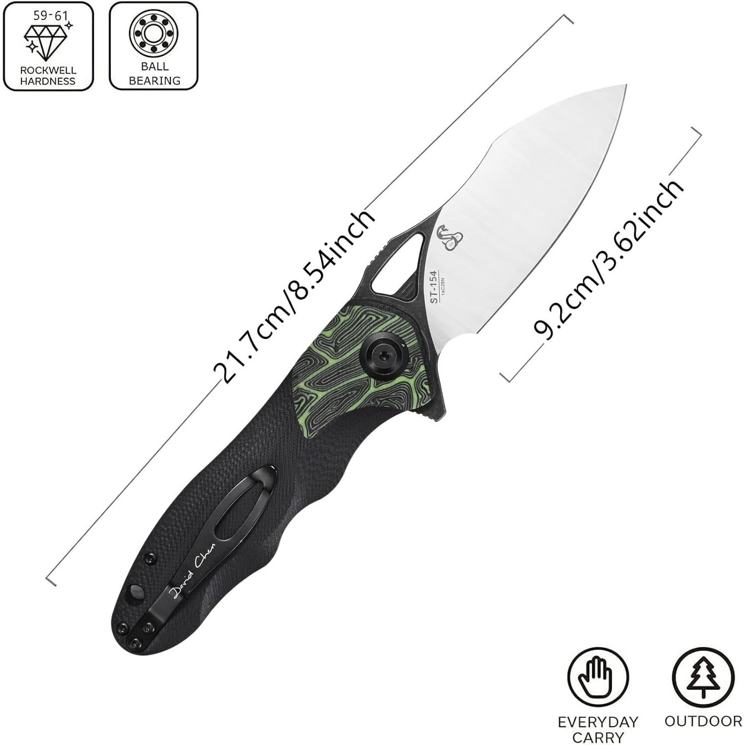 Cuchillo Plegable Sitivien ST154 Acero Sandvik 14C28N Verde