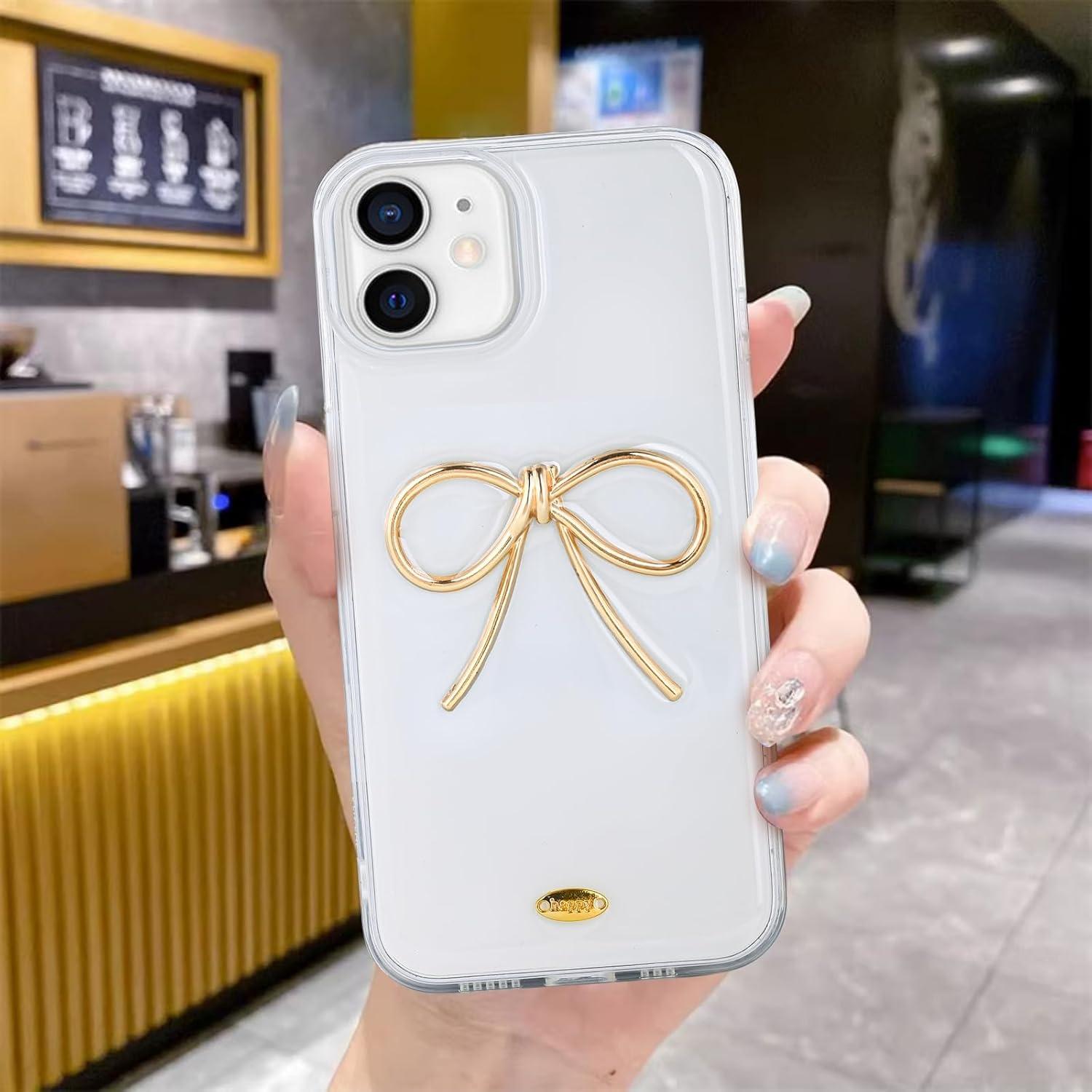 Funda protectora LIOPEU para iPhone 11 dorada con lazo 3D