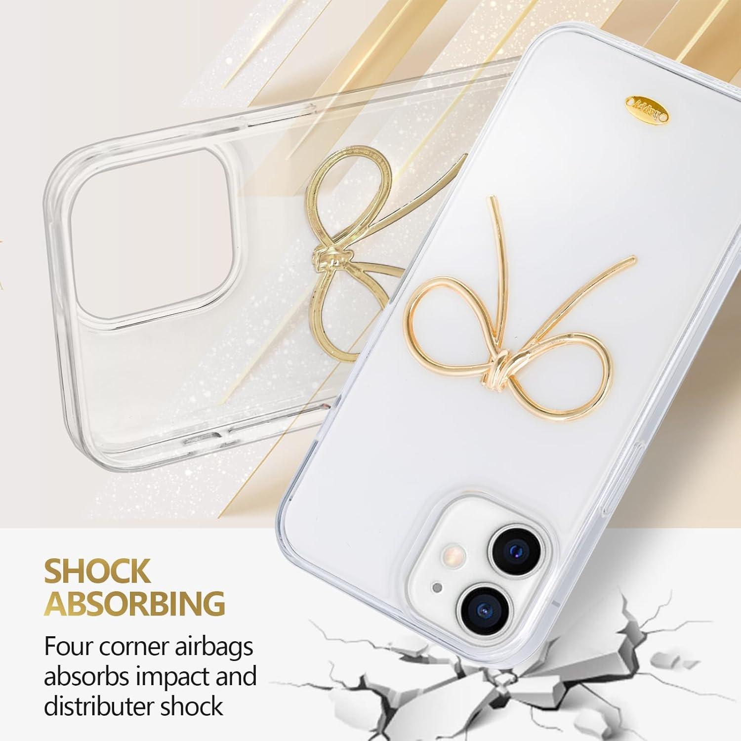 Funda protectora LIOPEU para iPhone 11 dorada con lazo 3D