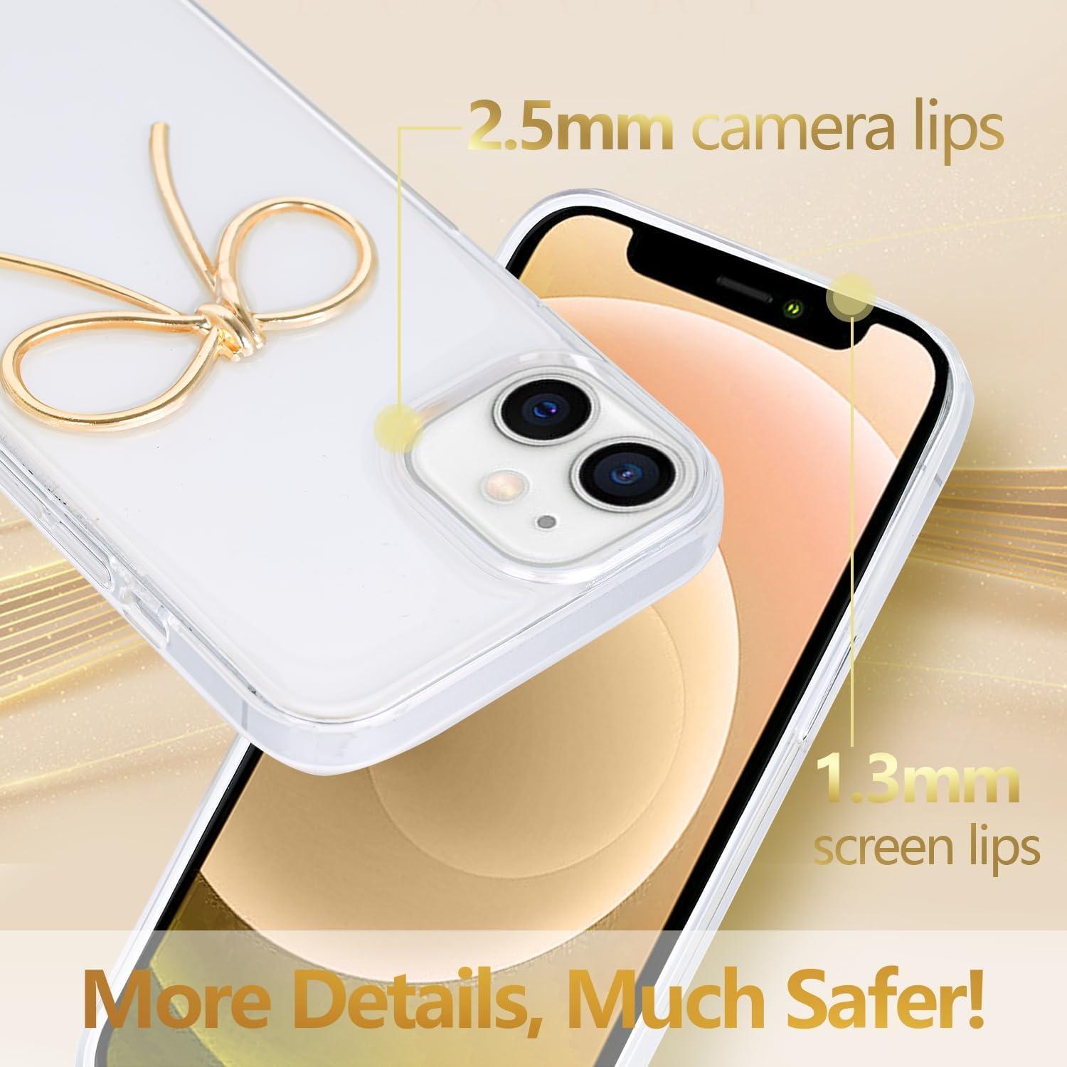 Funda protectora LIOPEU para iPhone 11 dorada con lazo 3D