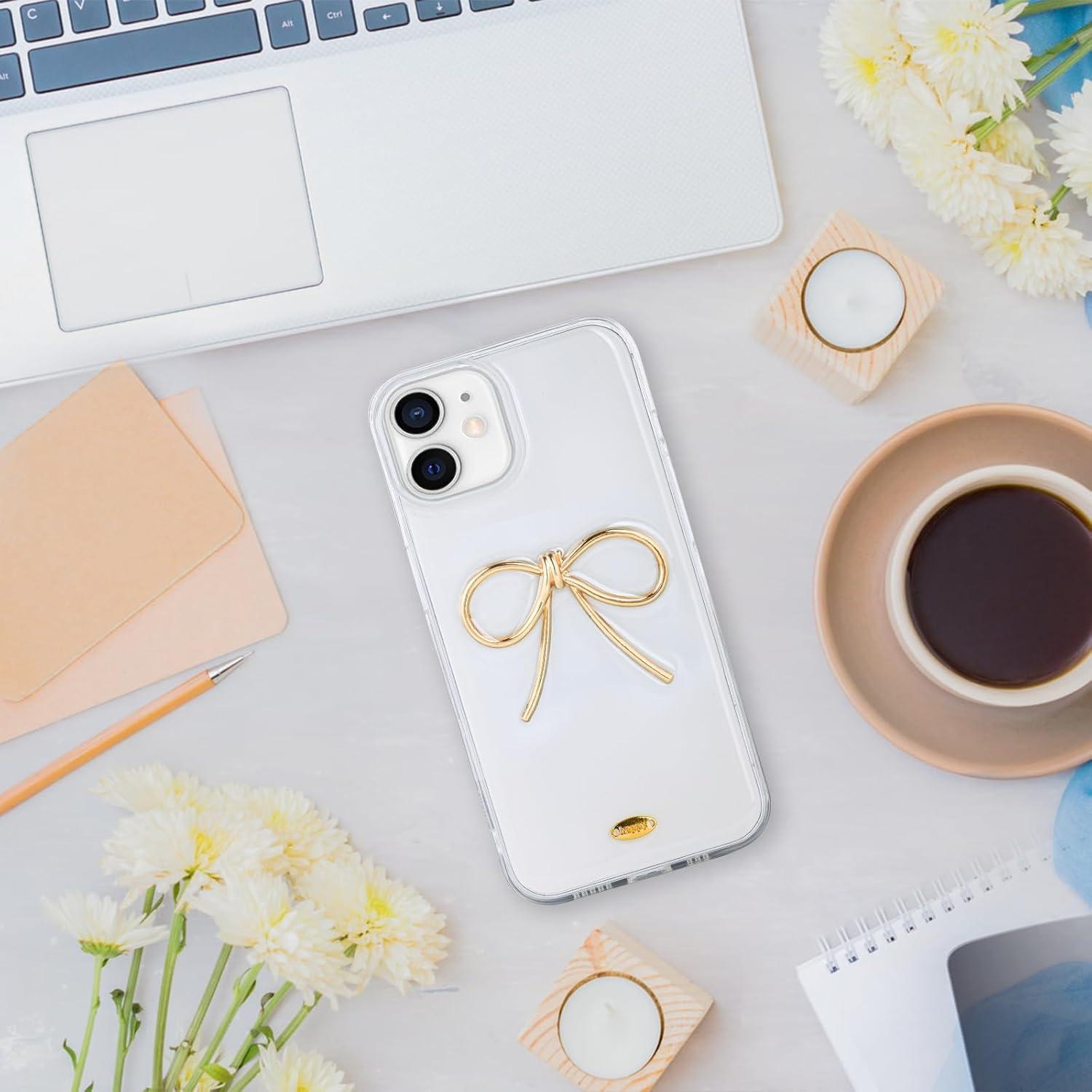 Funda protectora LIOPEU para iPhone 11 dorada con lazo 3D