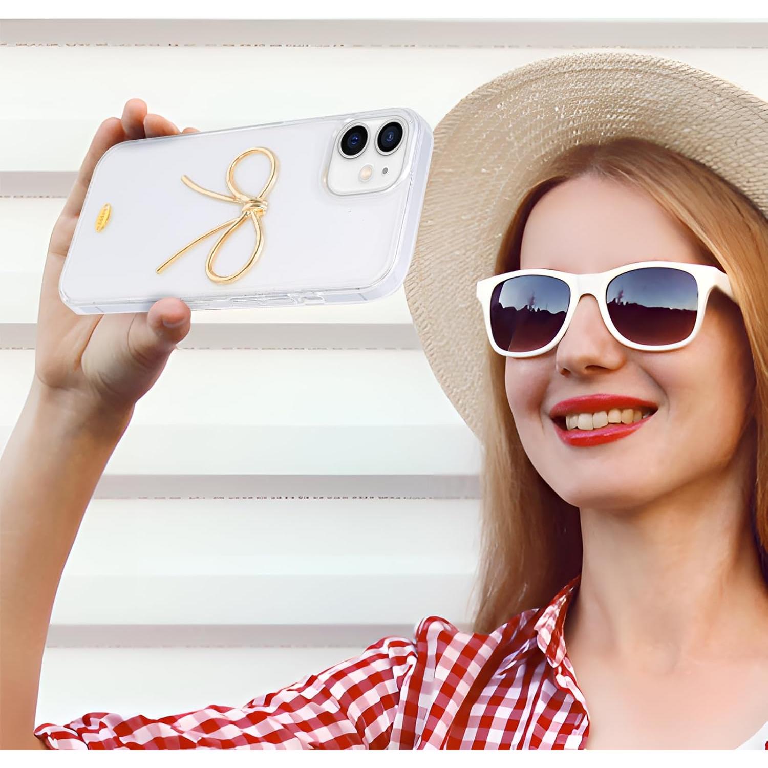 Funda protectora LIOPEU para iPhone 11 dorada con lazo 3D