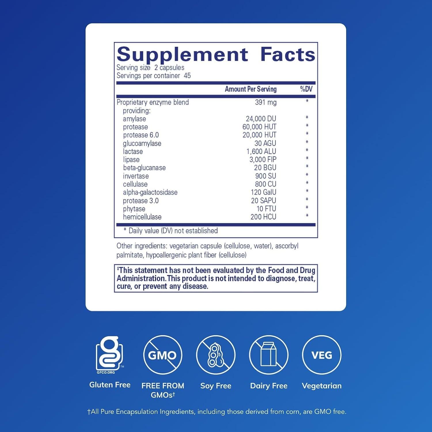 Enzimas Digestivas Ultra Pure Encapsulations - 90 Cápsulas Vegetarianas