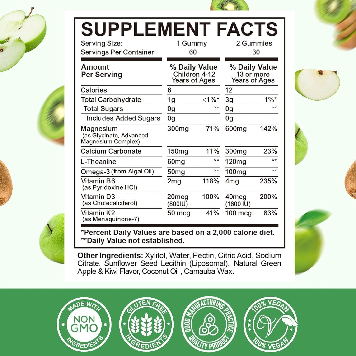 Gomitas de Magnesio Glicinato ReviNutra 60 Unidades Sabor Manzana Kiwi