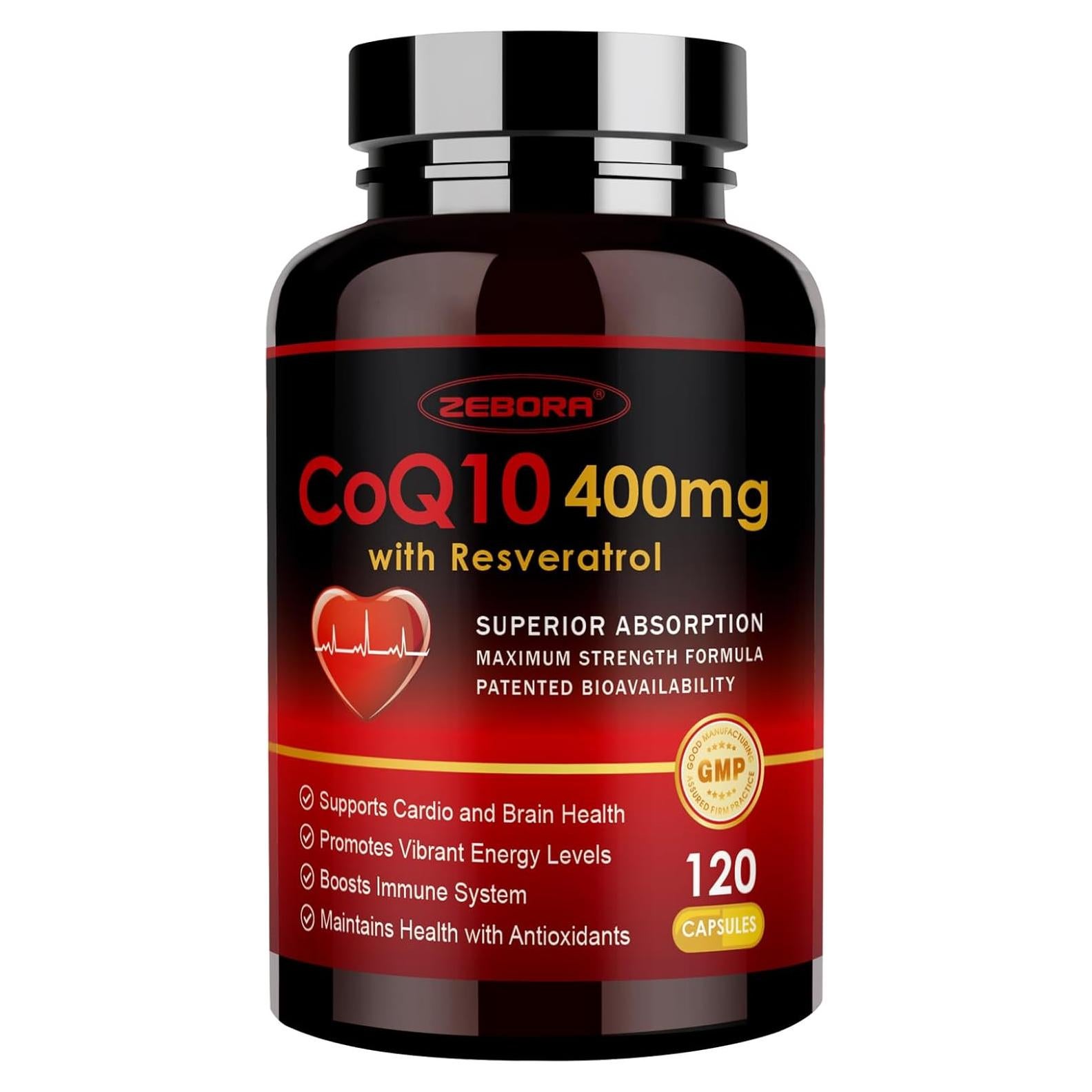 ZEBORA CoQ10 400mg con Resveratrol y Vitamina E - 120 Cápsulas