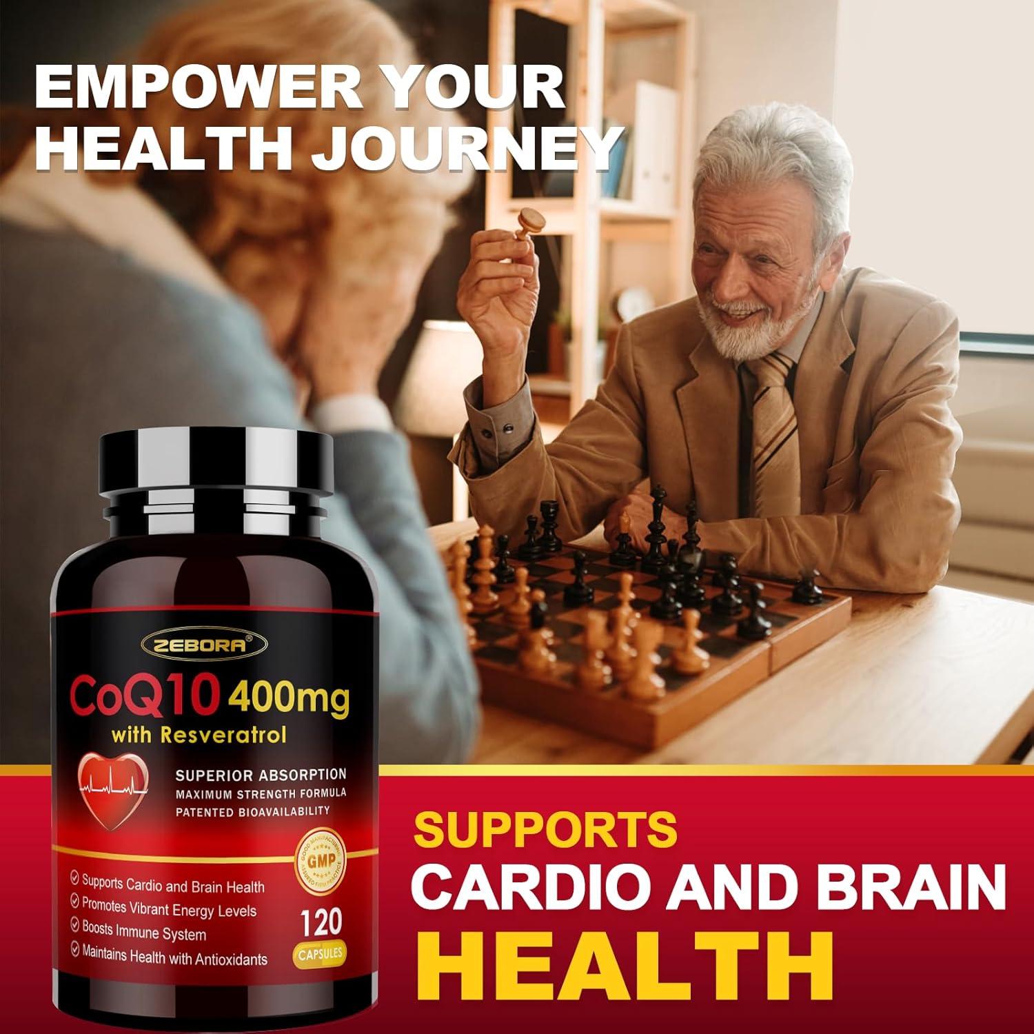 ZEBORA CoQ10 400mg con Resveratrol y Vitamina E - 120 Cápsulas