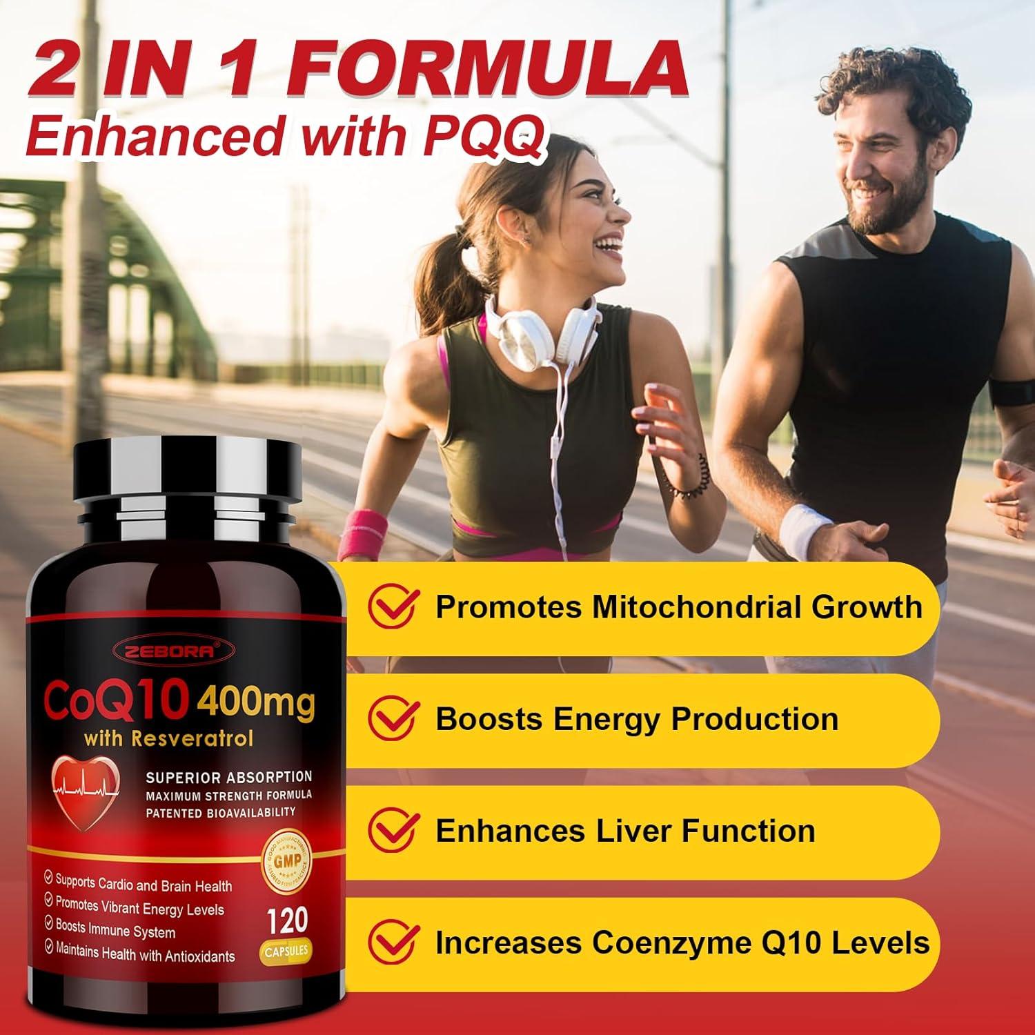 ZEBORA CoQ10 400mg con Resveratrol y Vitamina E - 120 Cápsulas