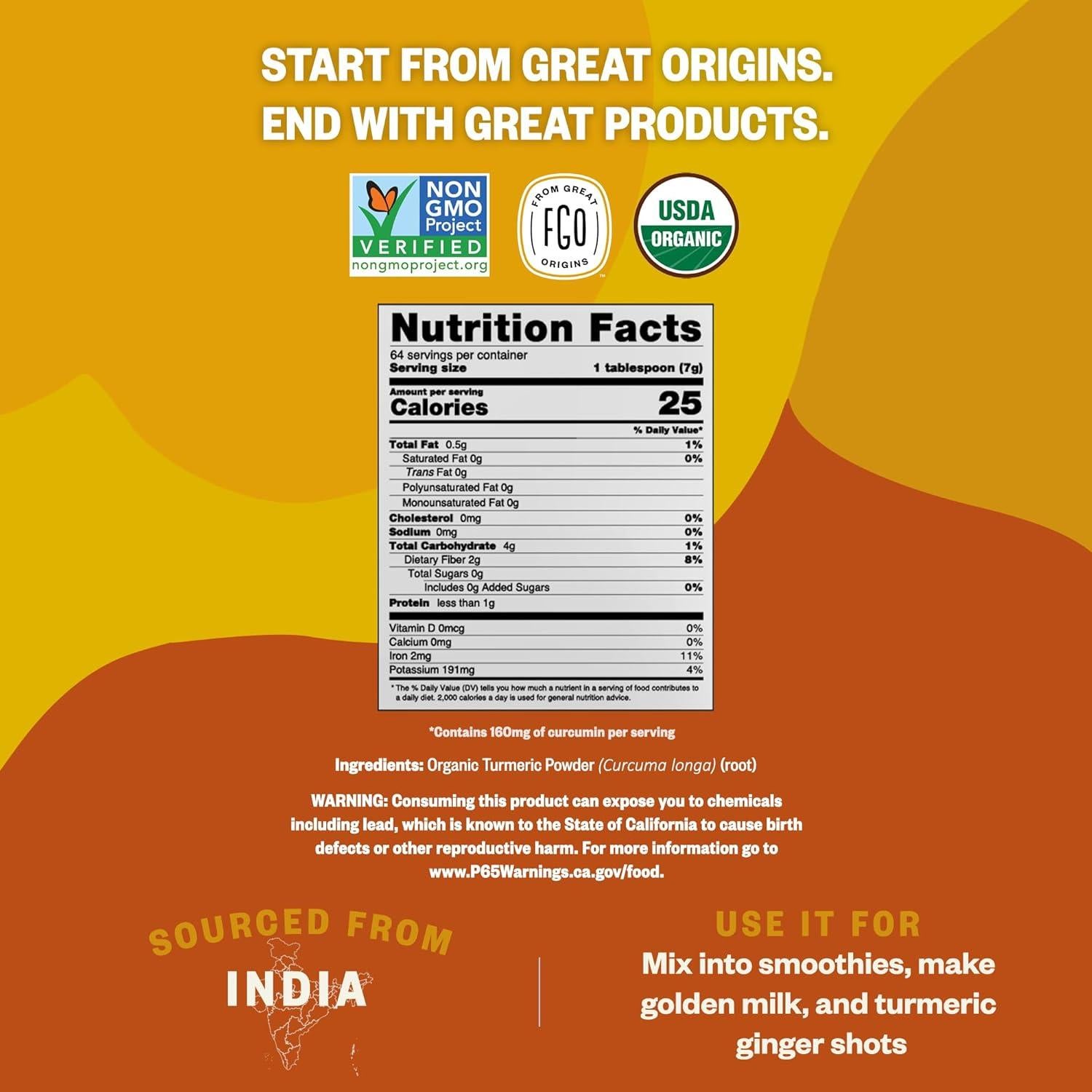 Polvo de Cúrcuma Orgánico FGO 907g Bolsa Resellable India