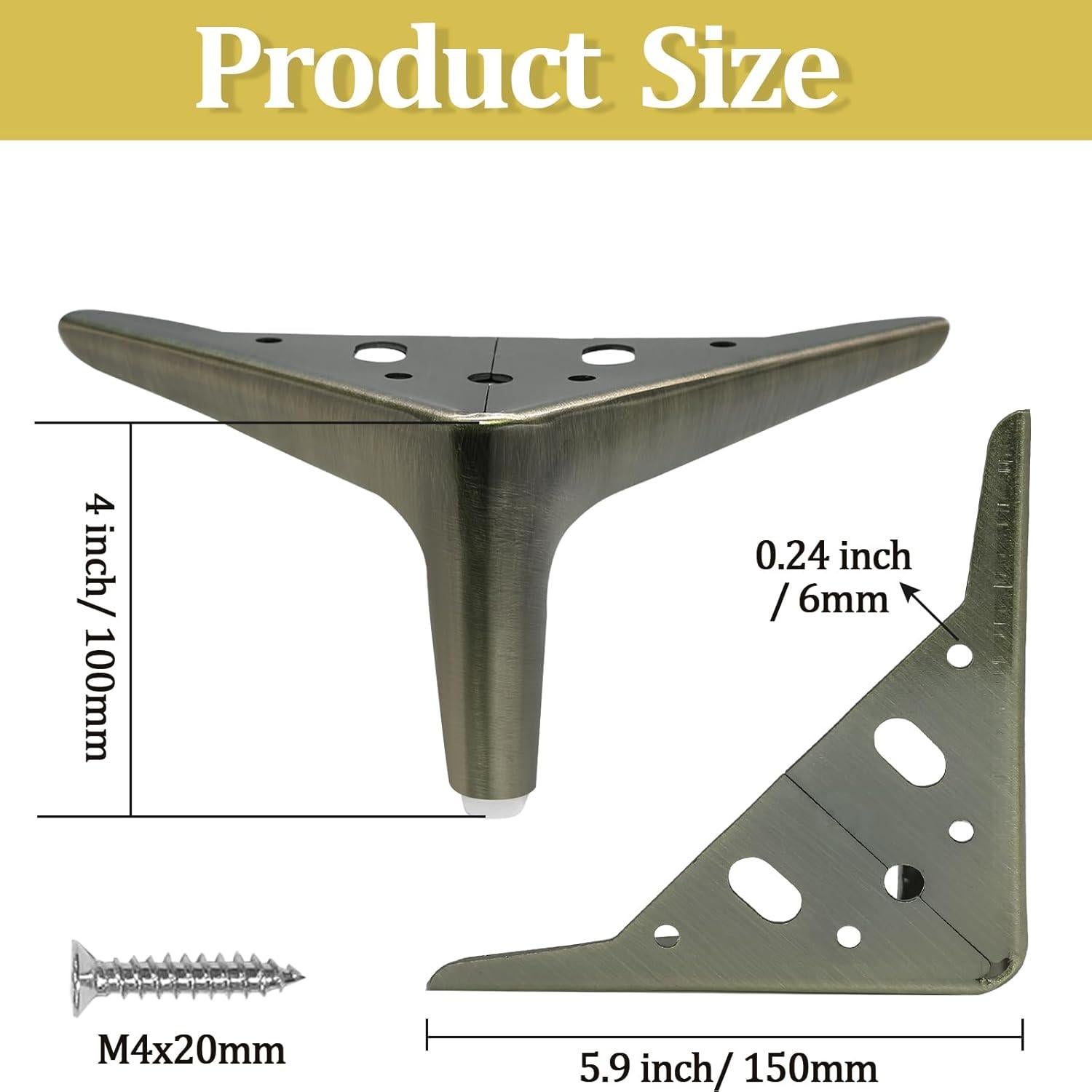 Juego de 4 Patas de Mueble de Metal Kyuionty 10cm Latón Antiguo