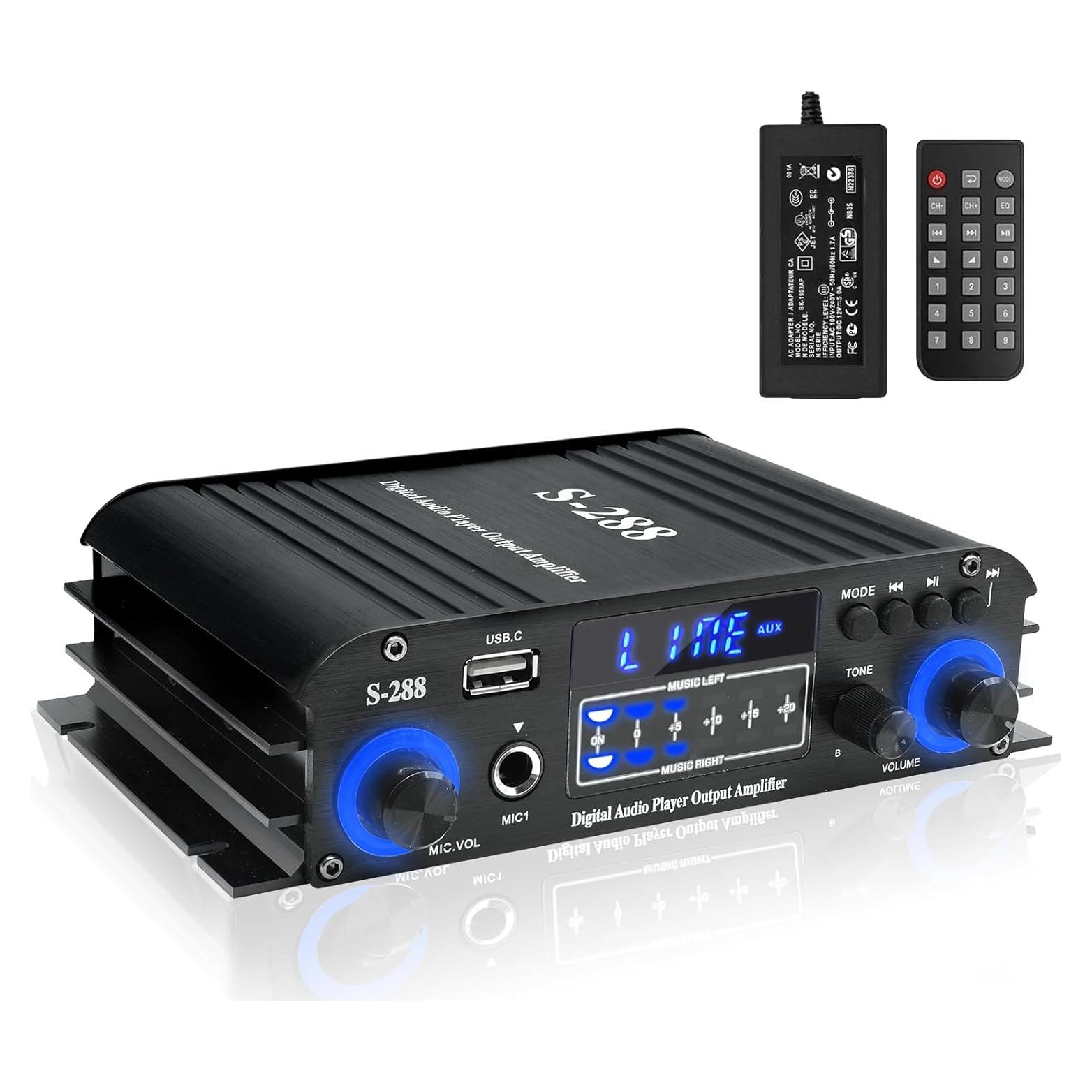Amplificador de Audio Bluetooth 5.0 JIAATGA S-288 4 Canales 1200W