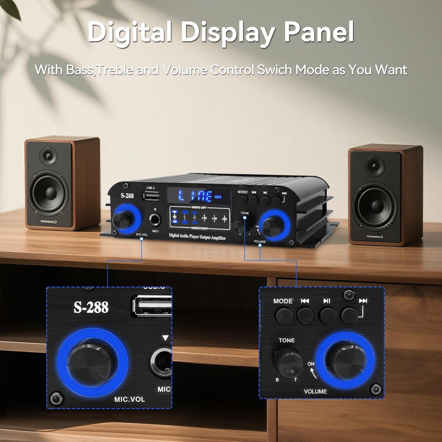 Amplificador de Audio Bluetooth 5.0 JIAATGA S-288 4 Canales 1200W