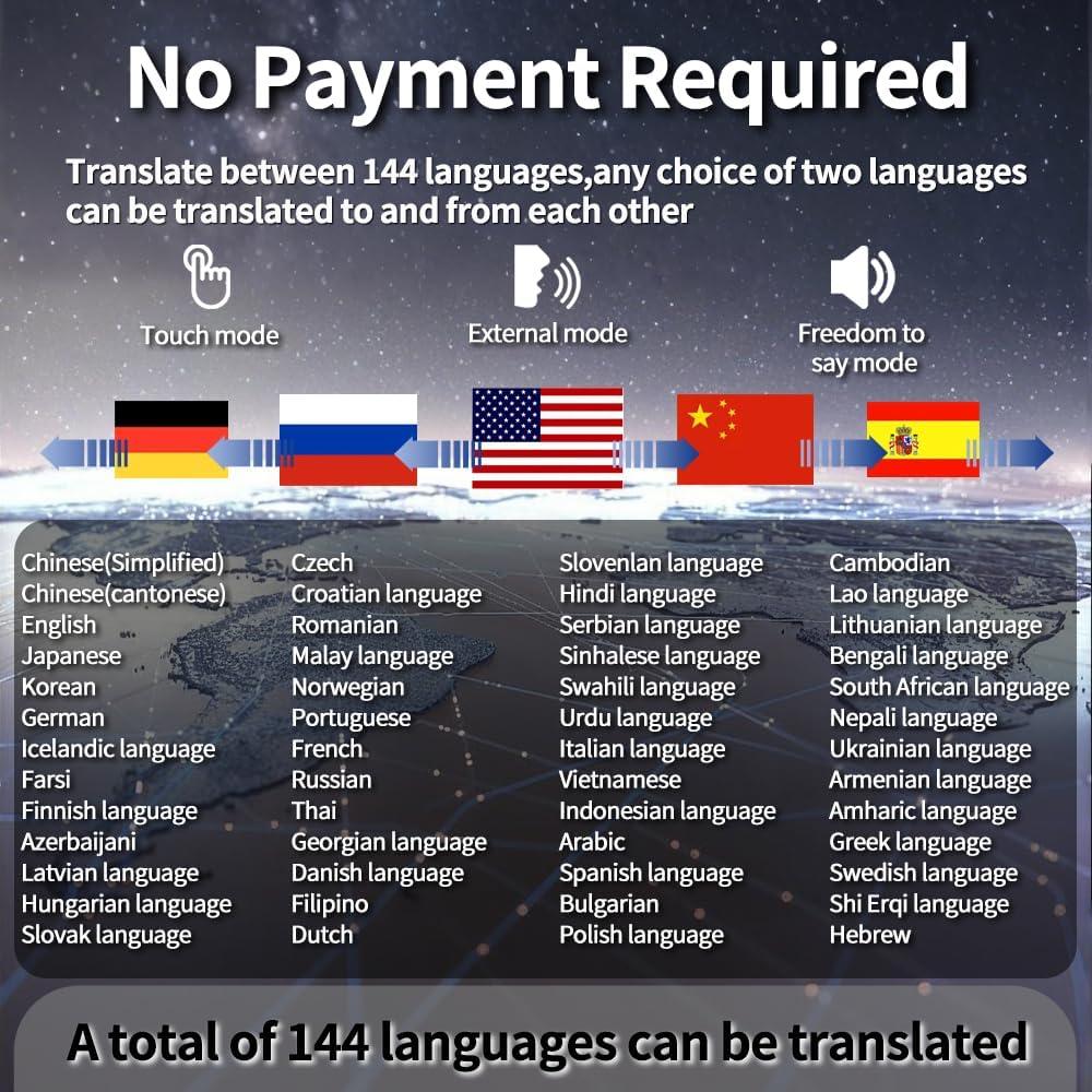 Auriculares Traductores AI 3 en 1 - 144 Idiomas, 36h Batería