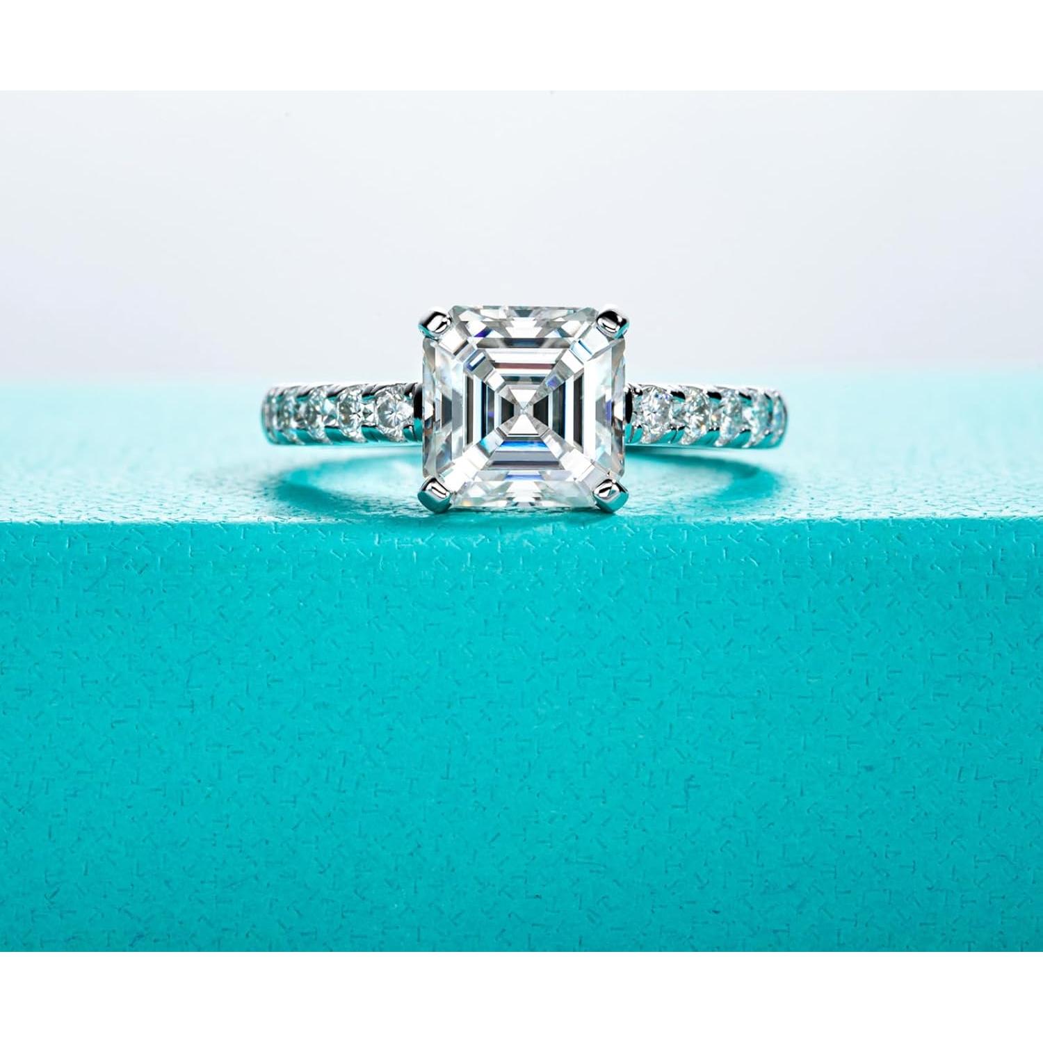 AnuClub Anillo de Compromiso Moissanite 4.3ct Color D Plata 925