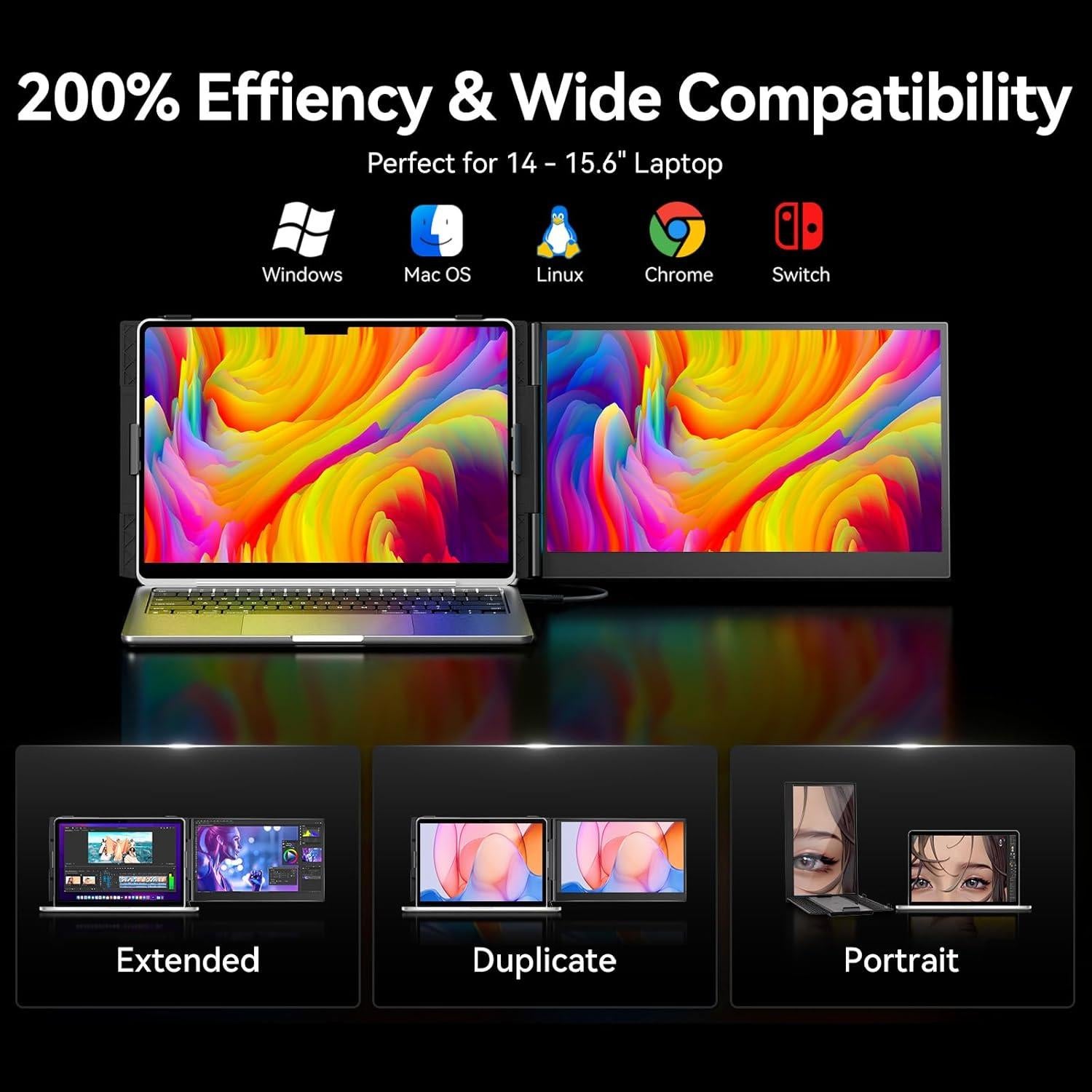 Extensor de Pantalla Portátil DZVW 14" 1080P FHD Ultra Ligero