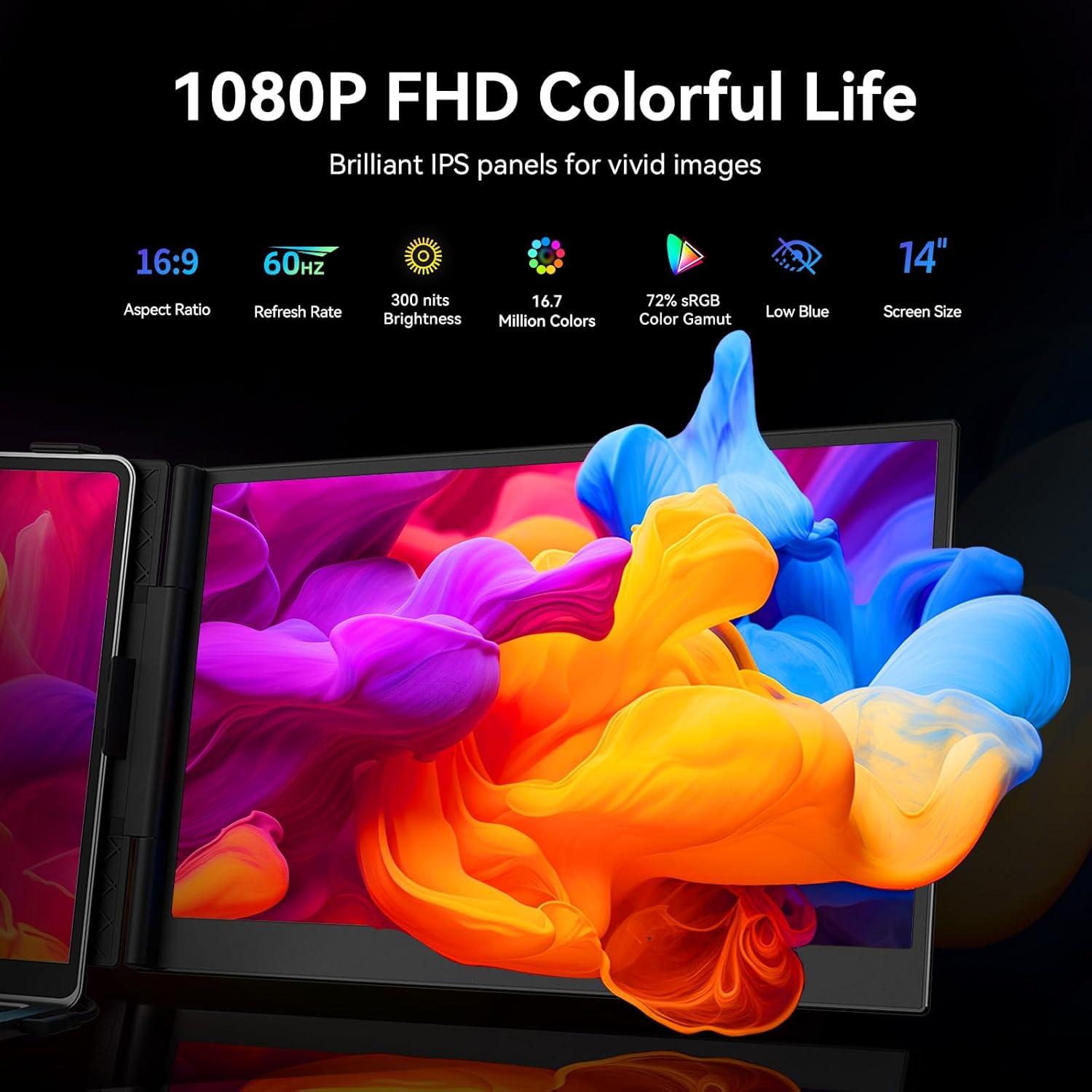 Extensor de Pantalla Portátil DZVW 14" 1080P FHD Ultra Ligero