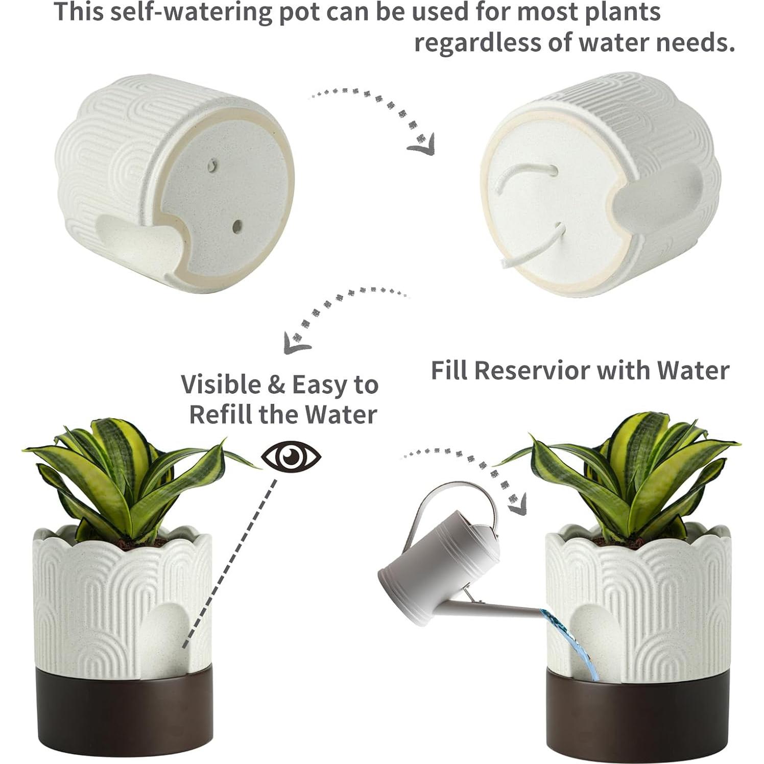 Maceta Autorriego Nihow 15 cm Cerámica Beige y Marrón