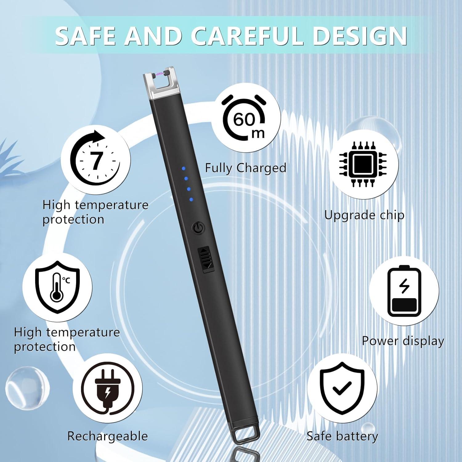 Encendedor Eléctrico Recargable KOULATE Negro con Luz LED