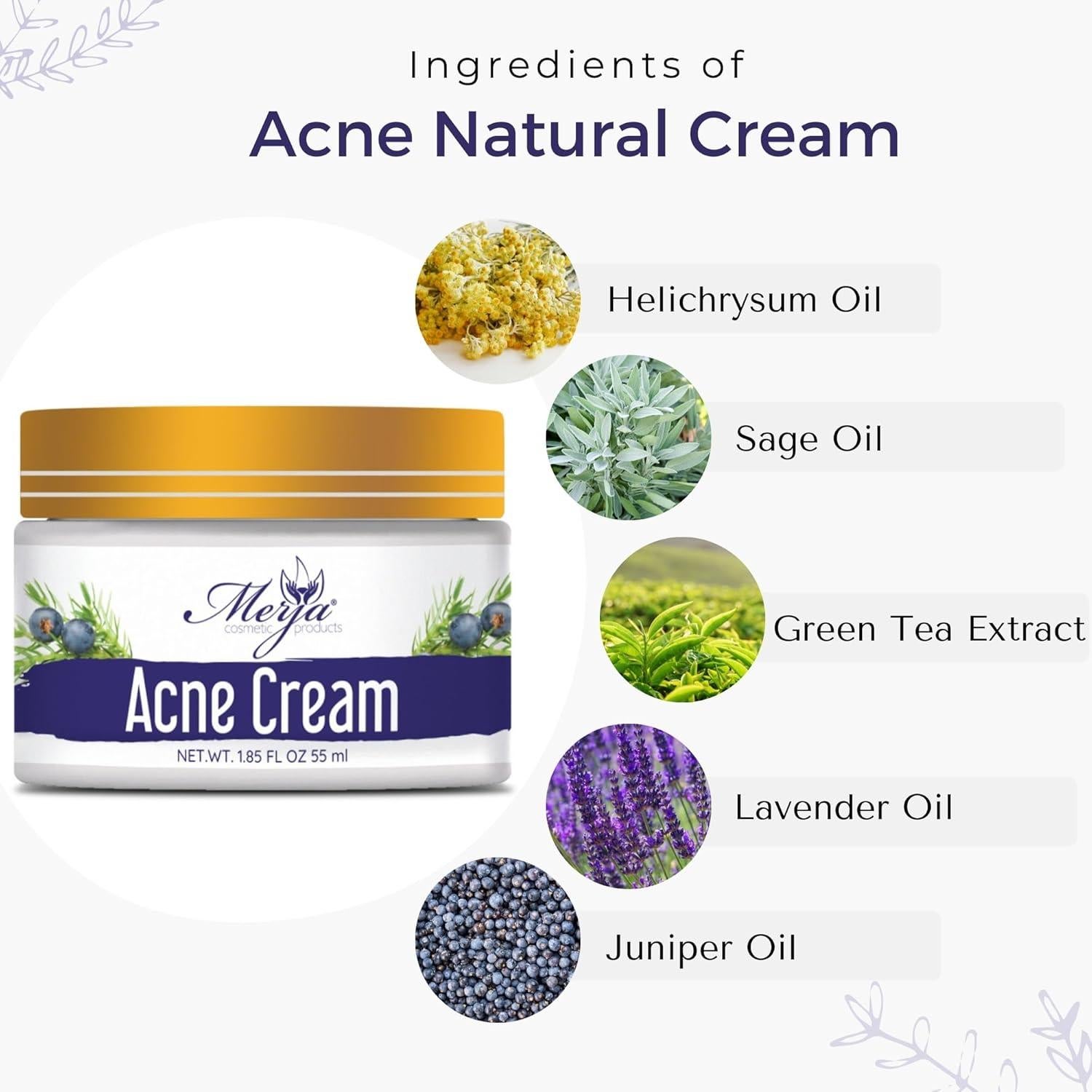 Crema Hidratante Facial Anti Acné Merja Herbs 55ml Natural