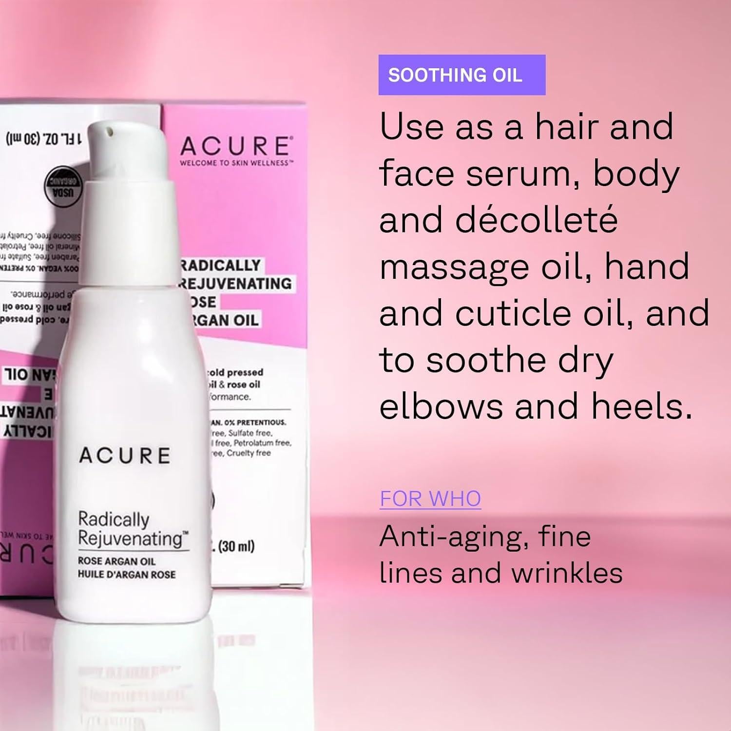 ACURE Aceite de Rosa Argan 29.57 ml - Suero Facial y Corporal