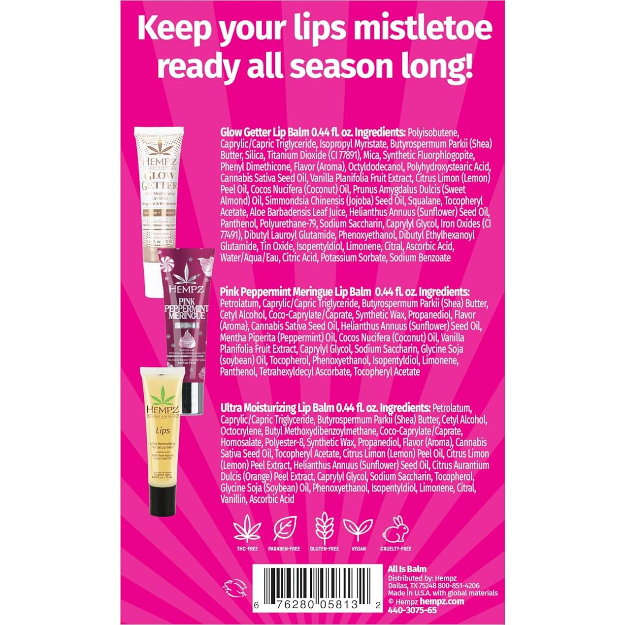 Kit de Bálsamos Labiales Hempz Todo es Balm - 3 Piezas 13 ml